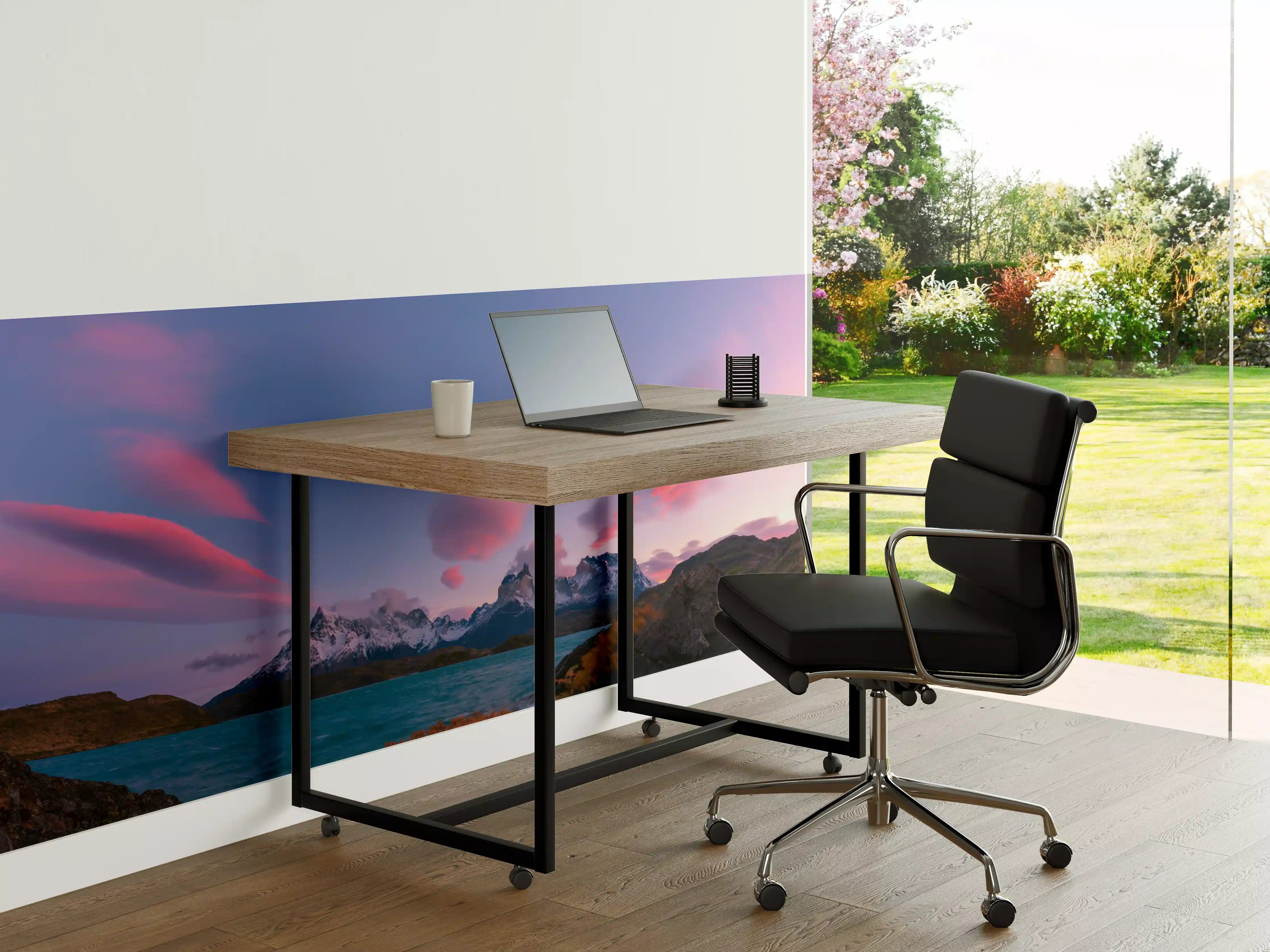 Büro Wandgestaltung - Bergpanorama im rosa Sonnenuntergang