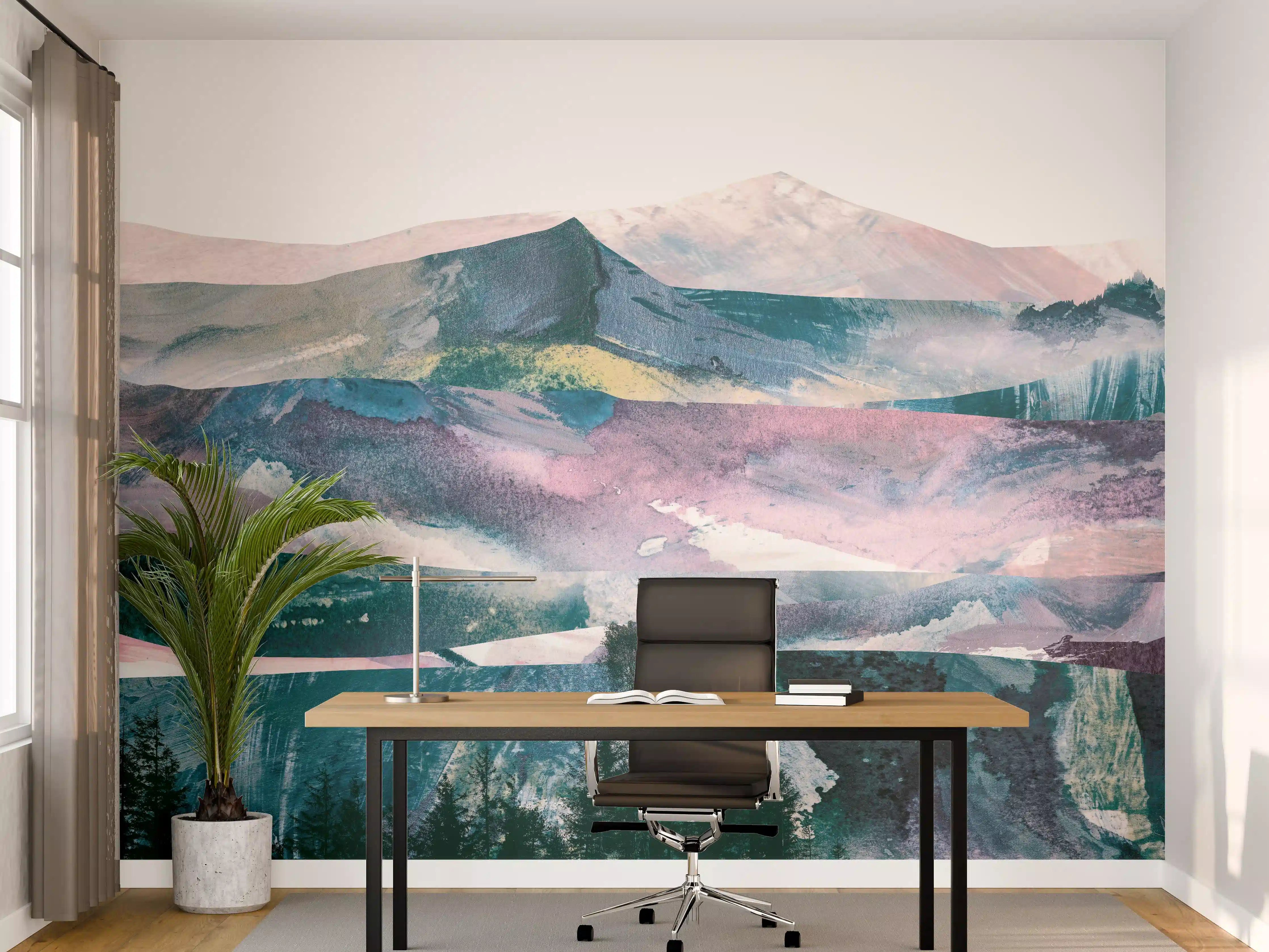 Büro Wandgestaltung - Bergpanorama in Farbabstraktion