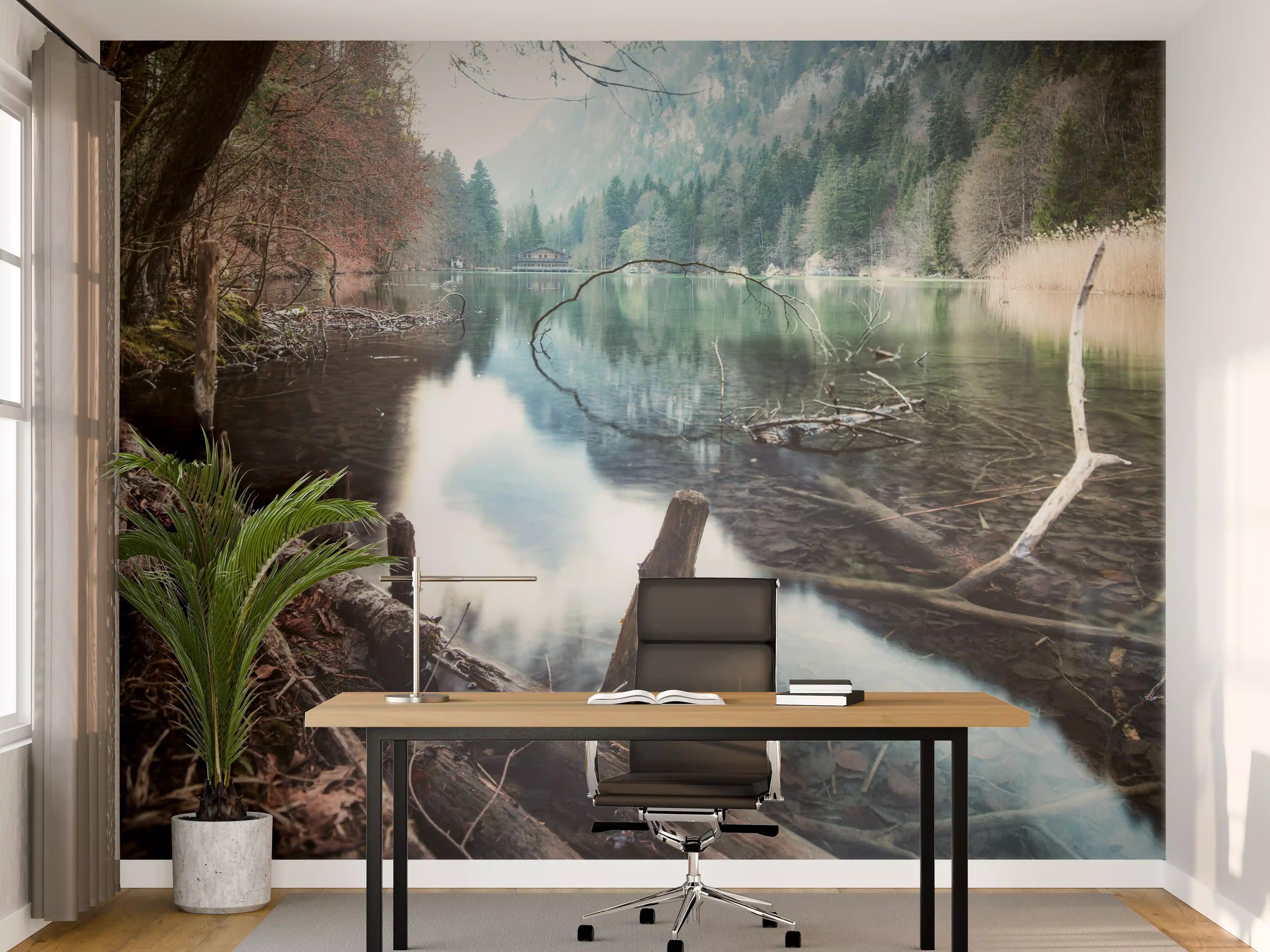 Büro Wandgestaltung - Bergsee im Kaskada Wald