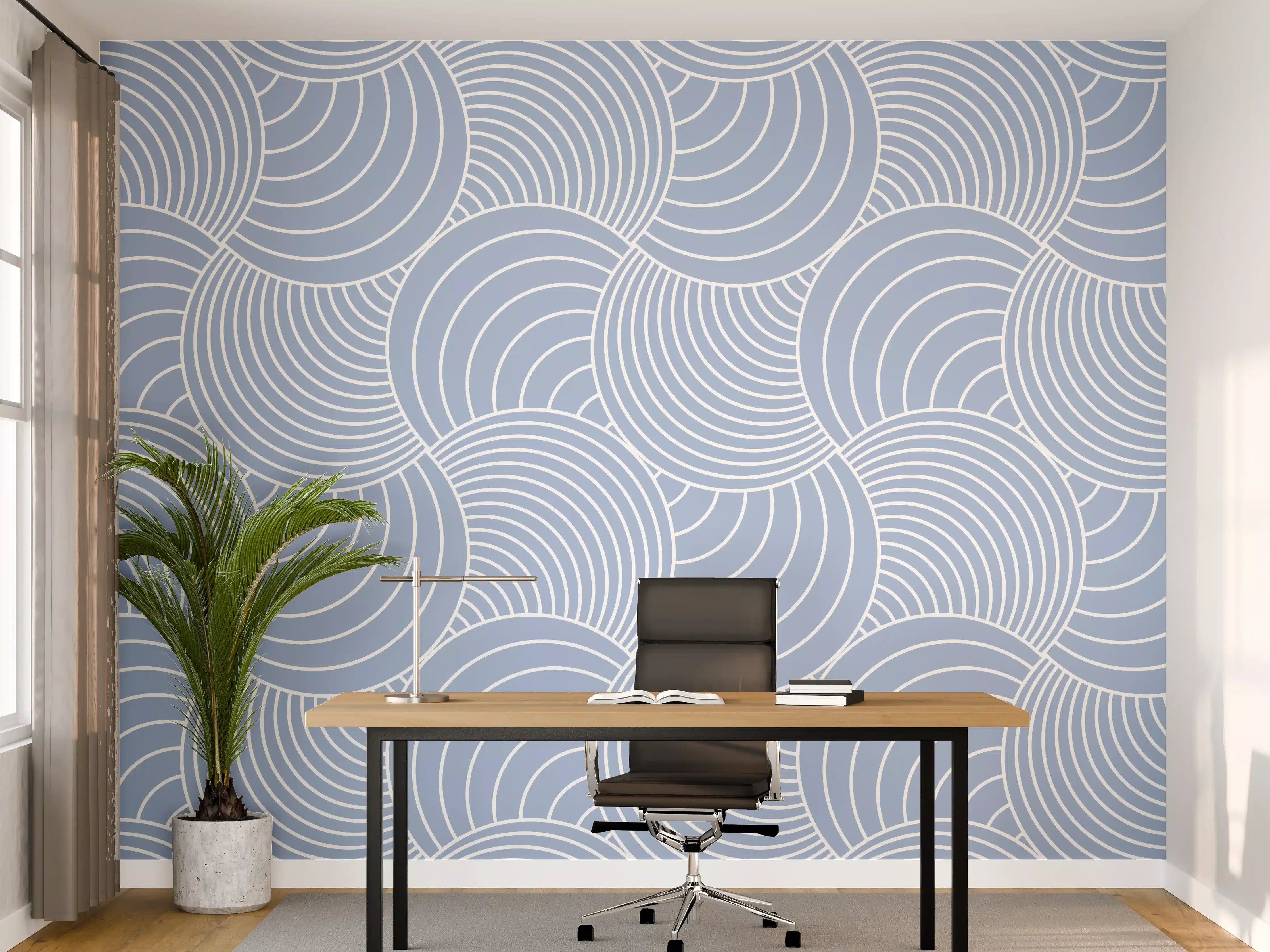 Büro Wandgestaltung - Beruhigendes Blau-Wellendes Design