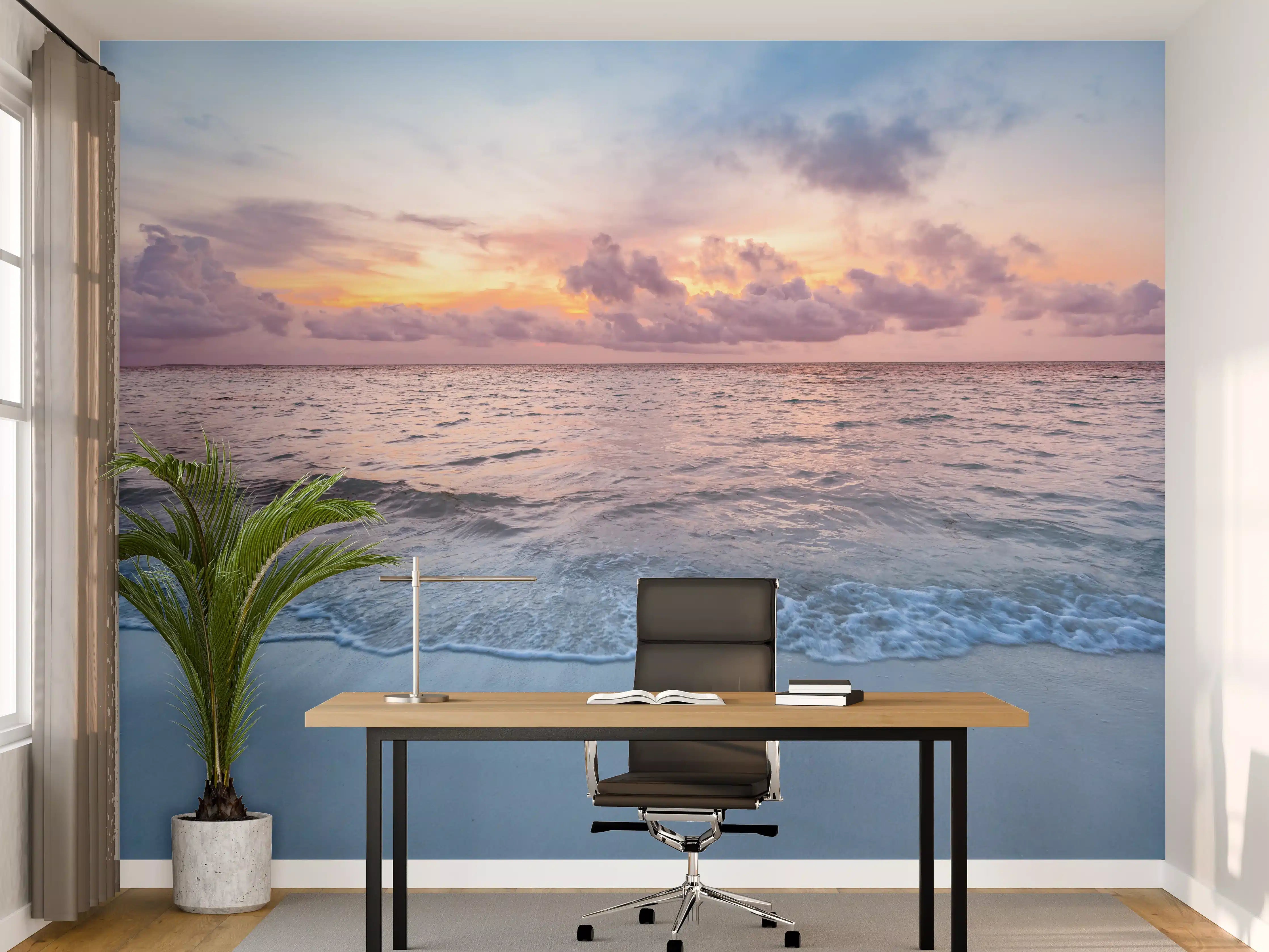 Büro Wandgestaltung - Bewölkter Sonnenuntergang am Strand