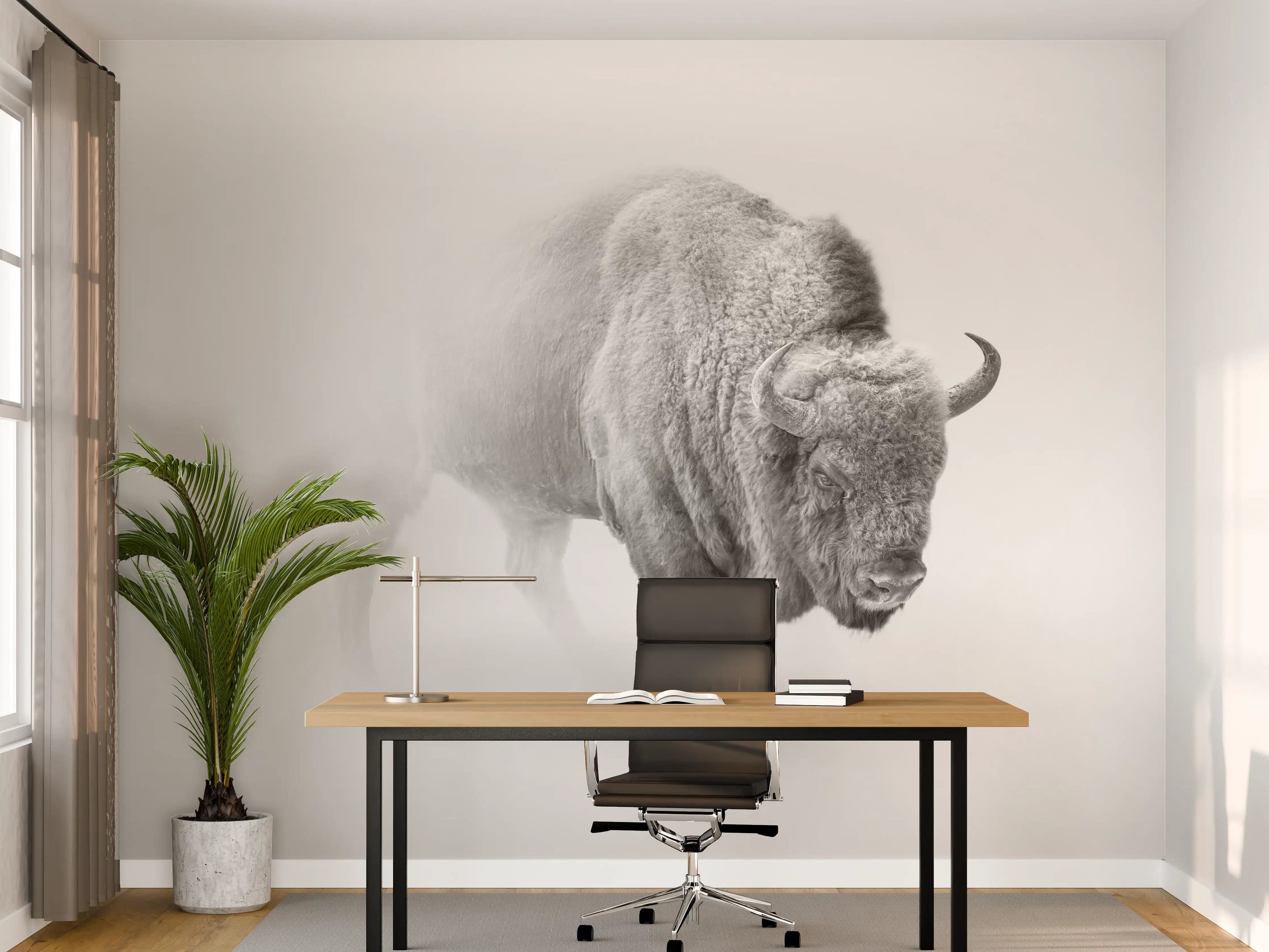 Büro Wandgestaltung - Bison Graustufenbild