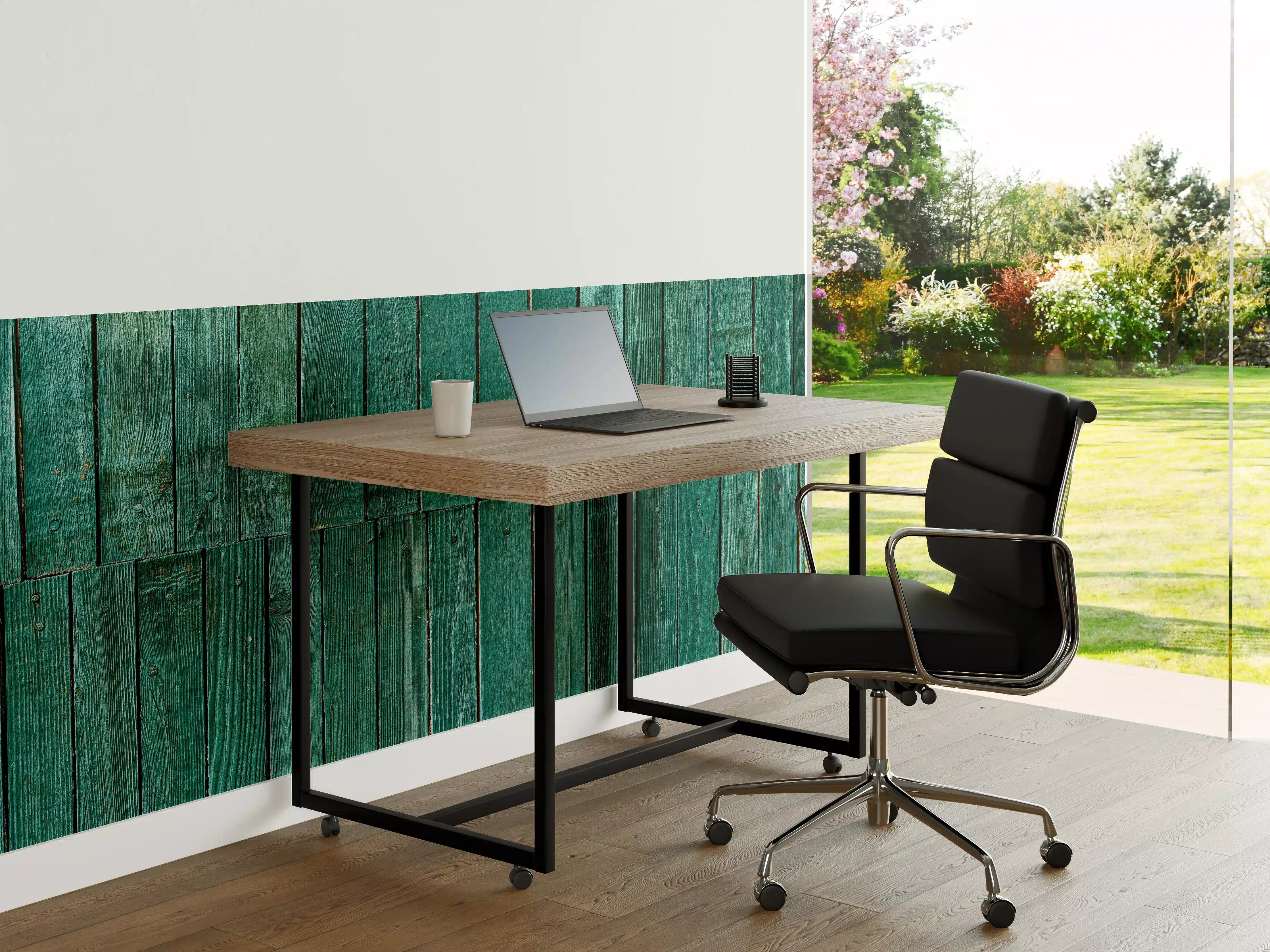 Büro Wandgestaltung - Bläuliche Holzbretter