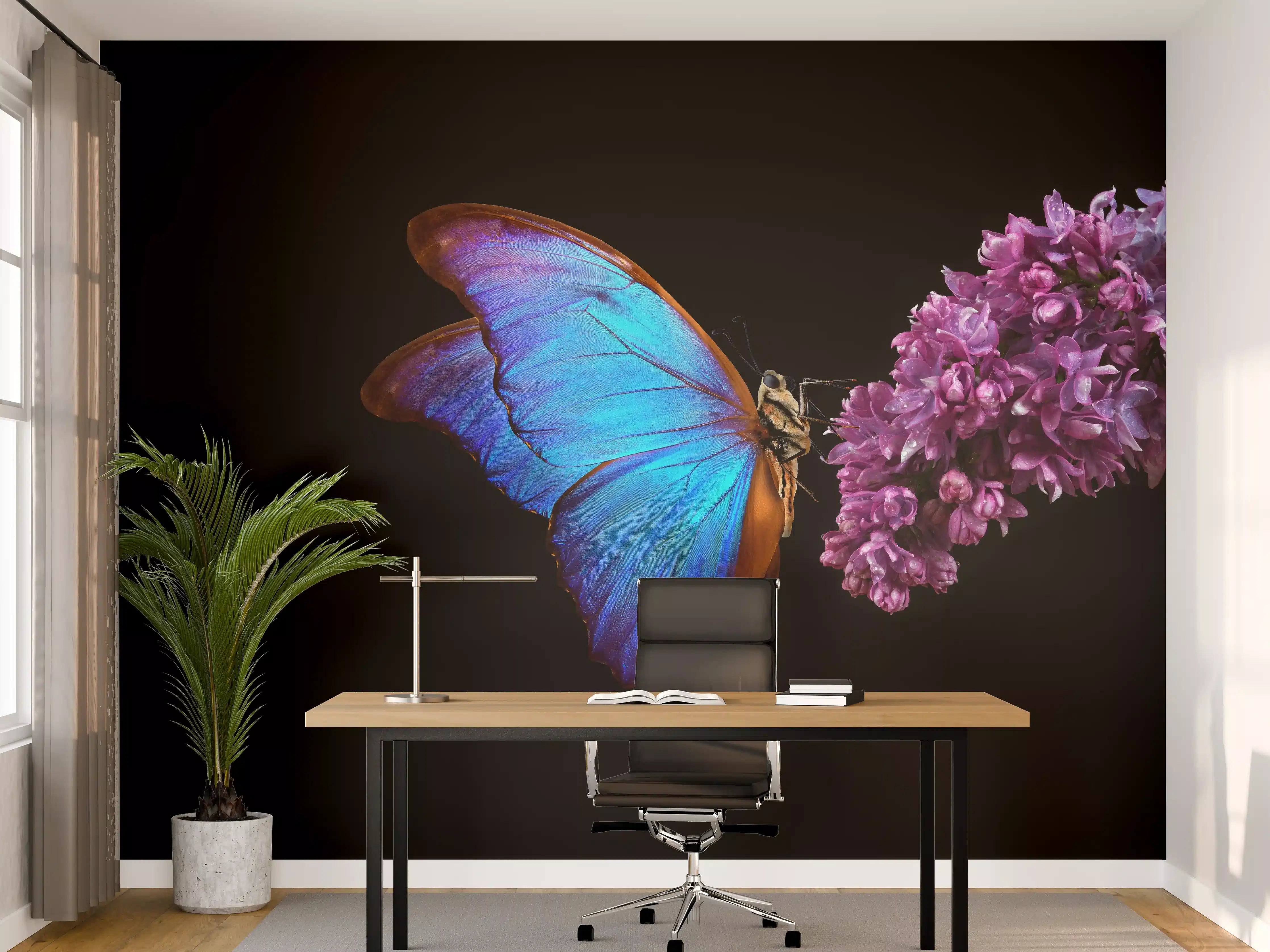 Büro Wandgestaltung - Bläulicher Schmetterling auf Blume