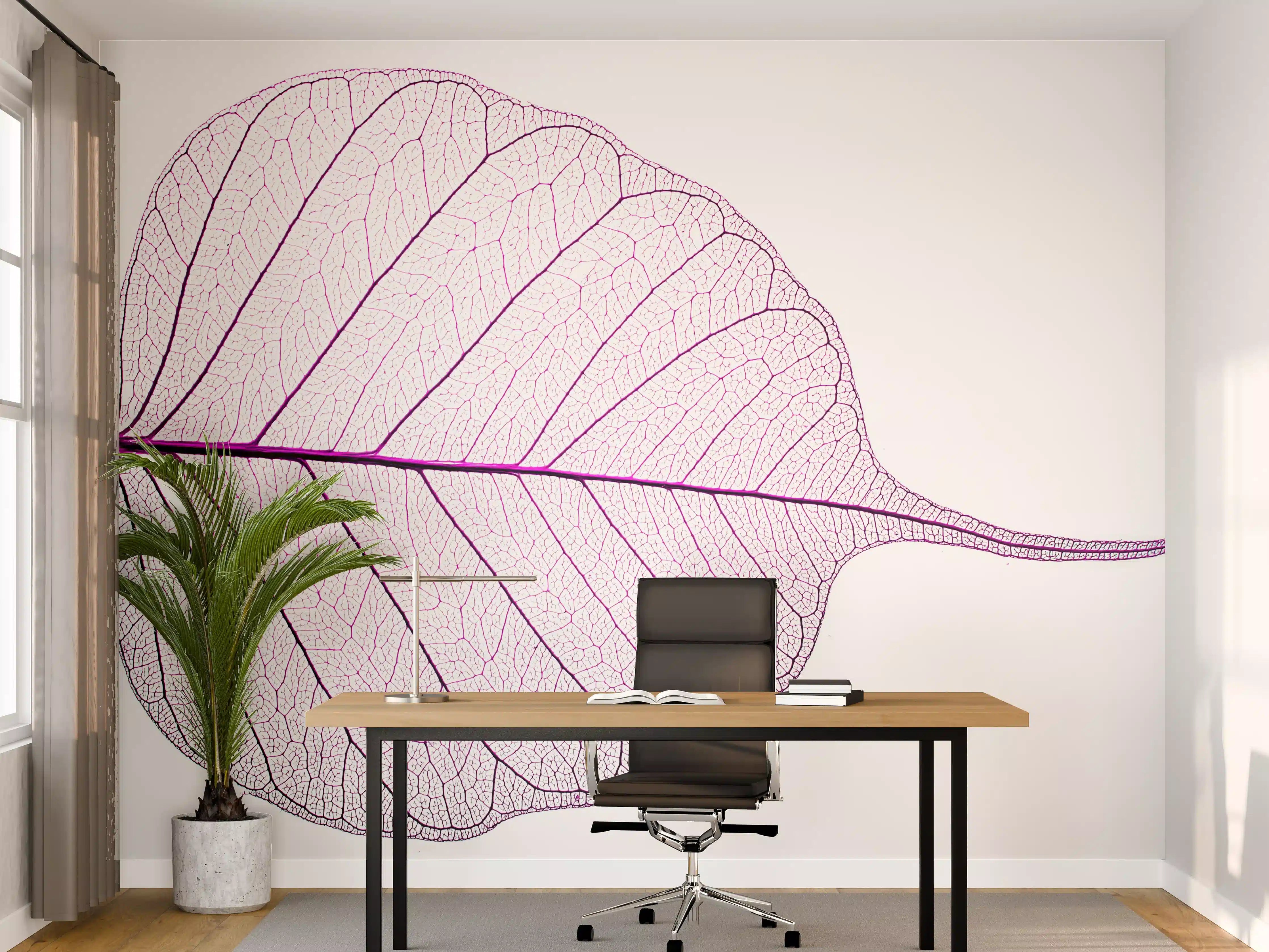 Büro Wandgestaltung - Blattstruktur Weiß Lila Filigran
