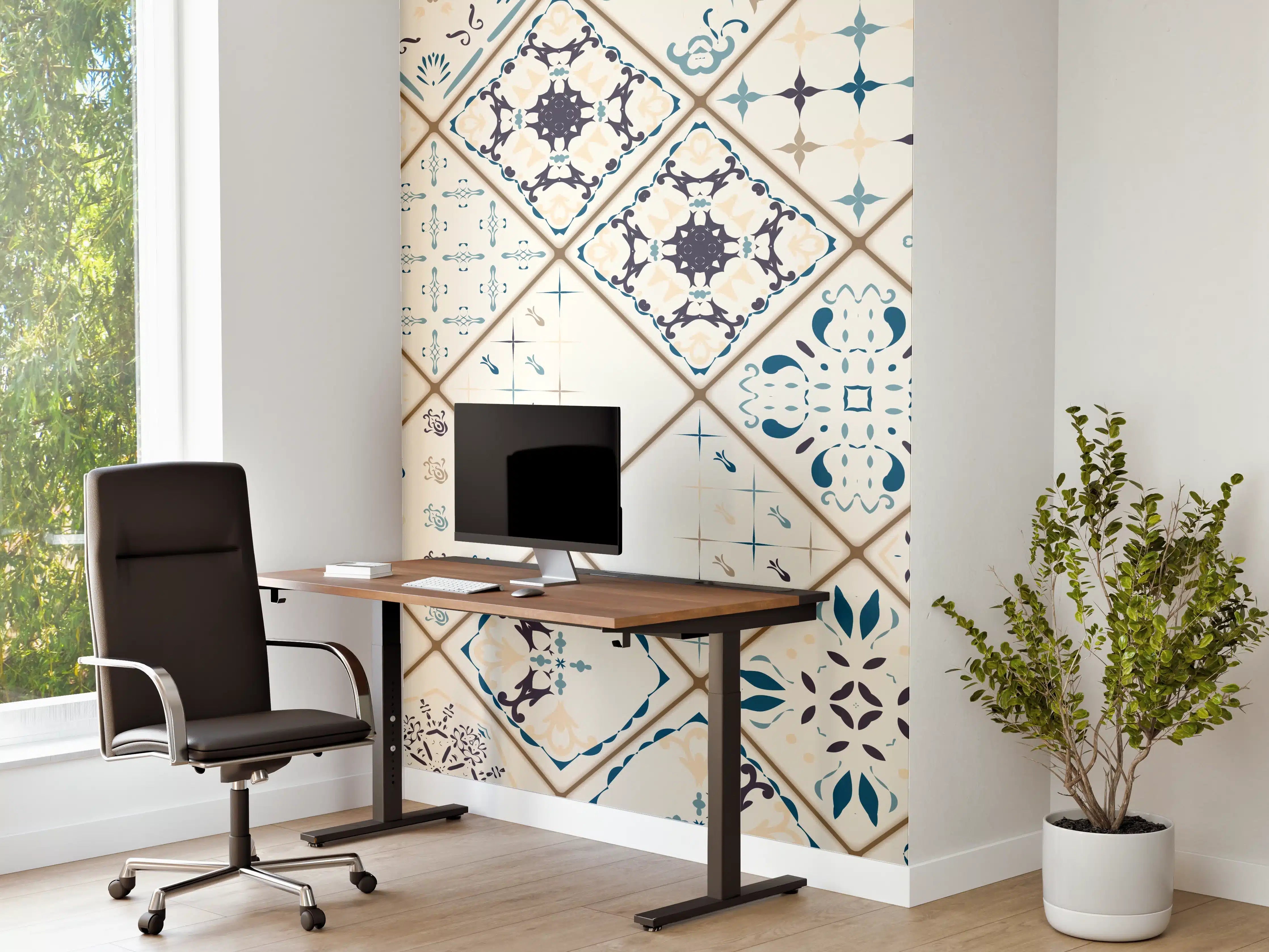 Büro Wandgestaltung - Blau-Beige Retro Fliesendesign