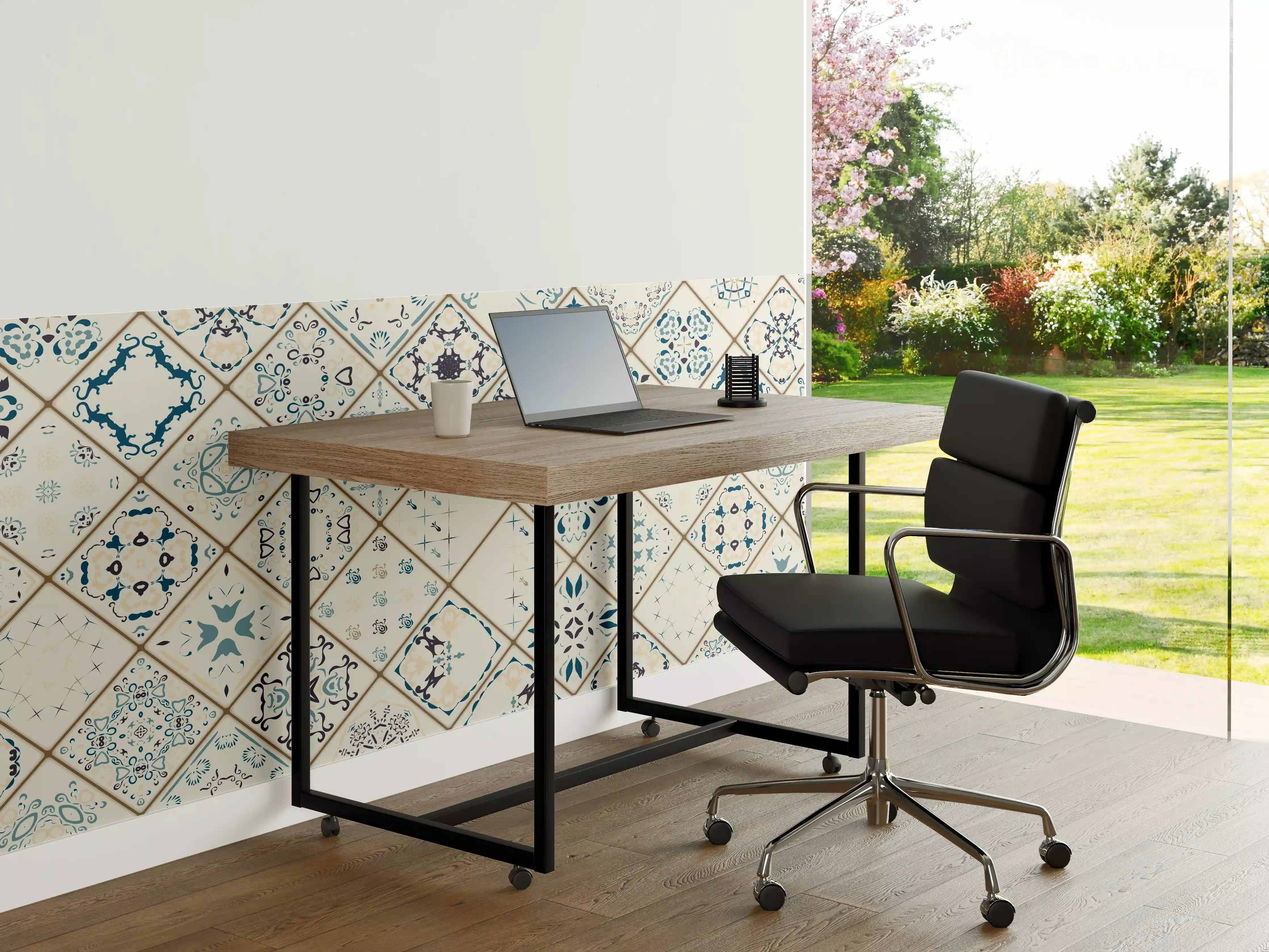 Büro Wandgestaltung - Blau-Beige Retro Fliesendesign
