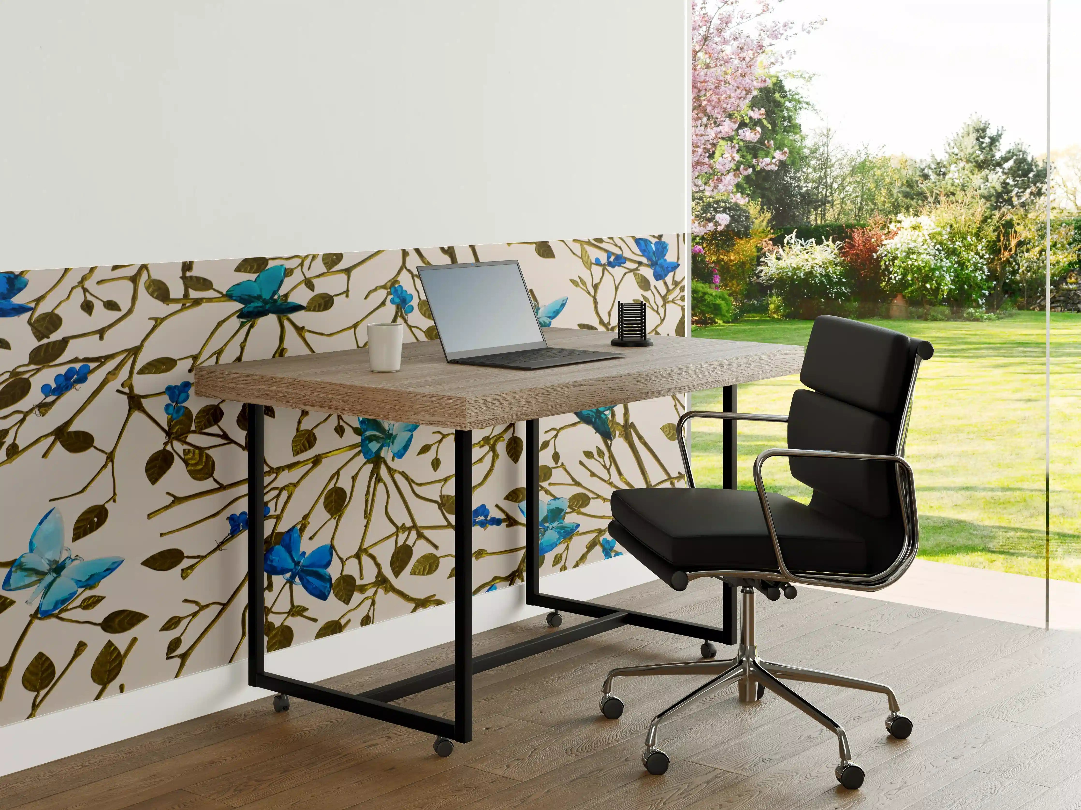 Büro Wandgestaltung - Blau-Goldenes Blumenmuster