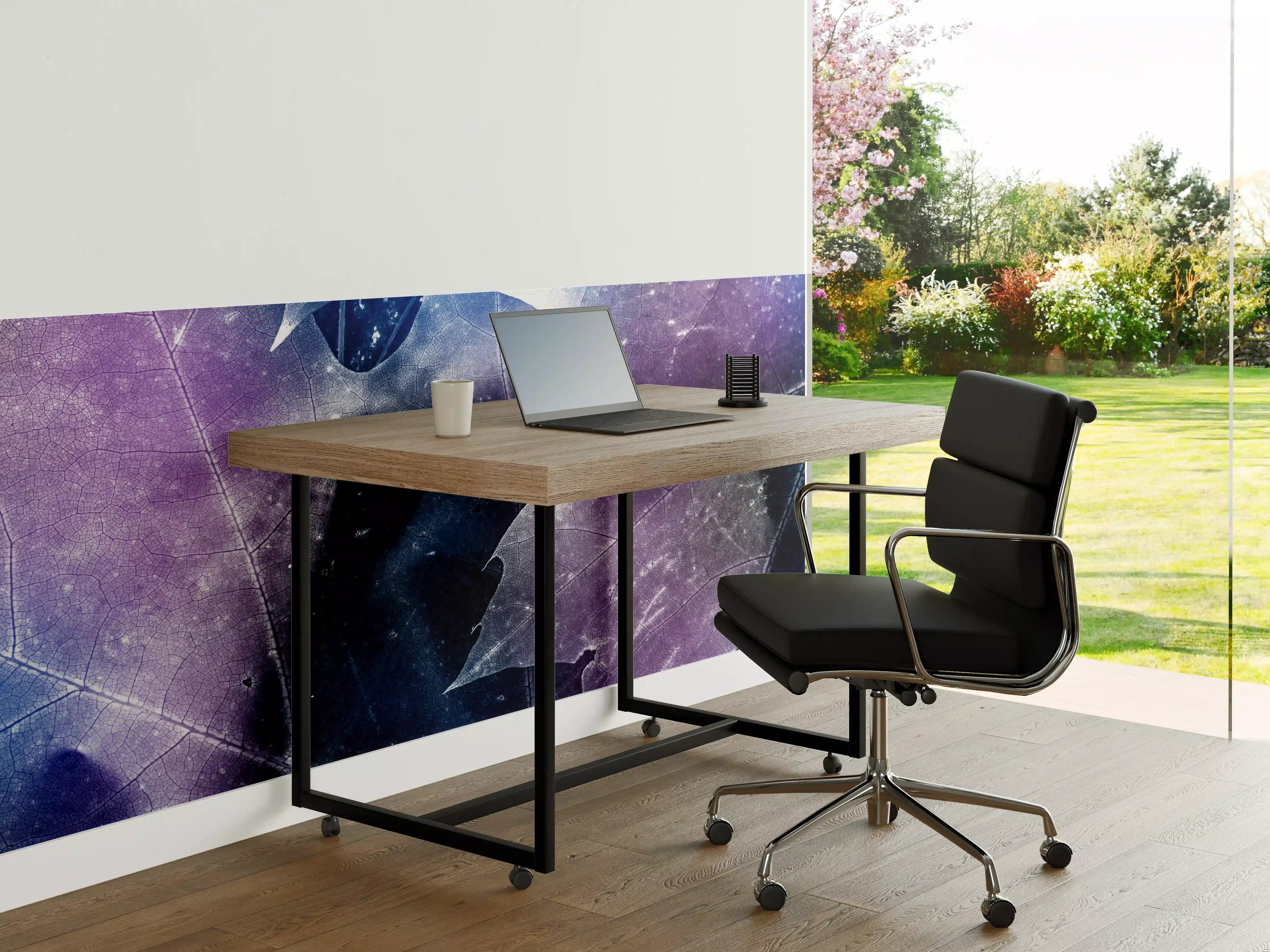 Büro Wandgestaltung - Blau-Lila Blättertextur