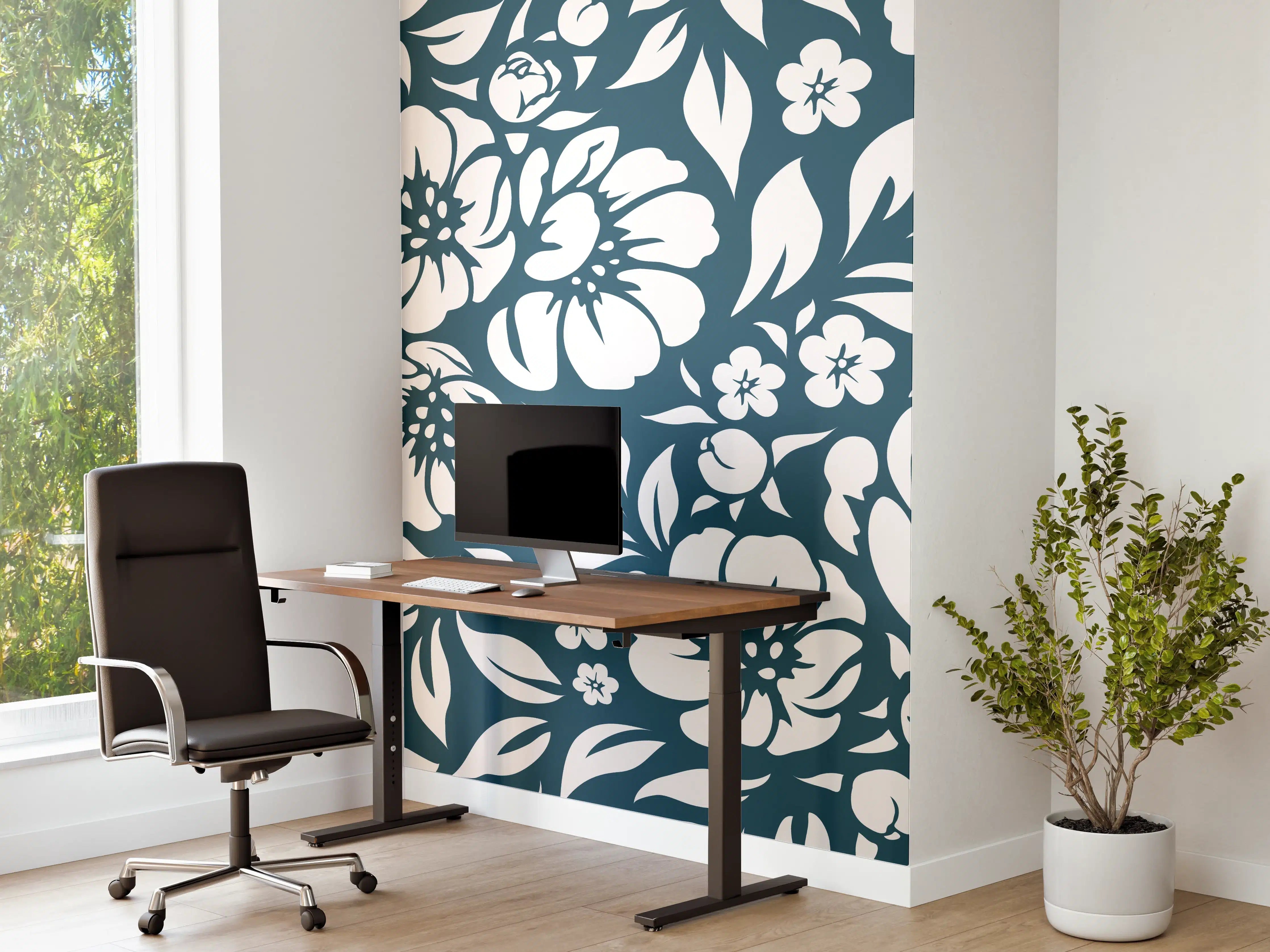 Büro Wandgestaltung - Blau Petrol Floreale Muster