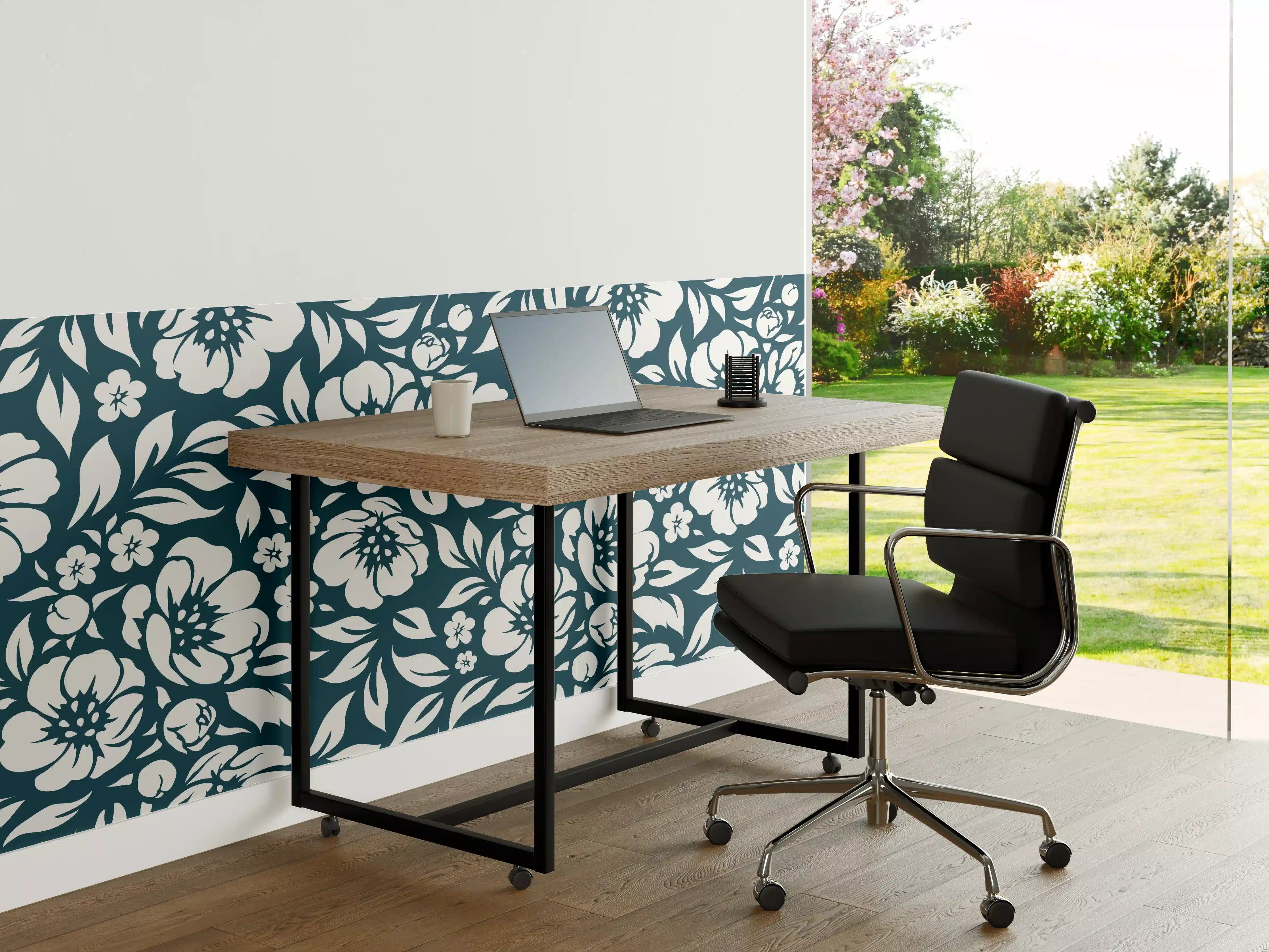 Büro Wandgestaltung - Blau Petrol Floreale Muster