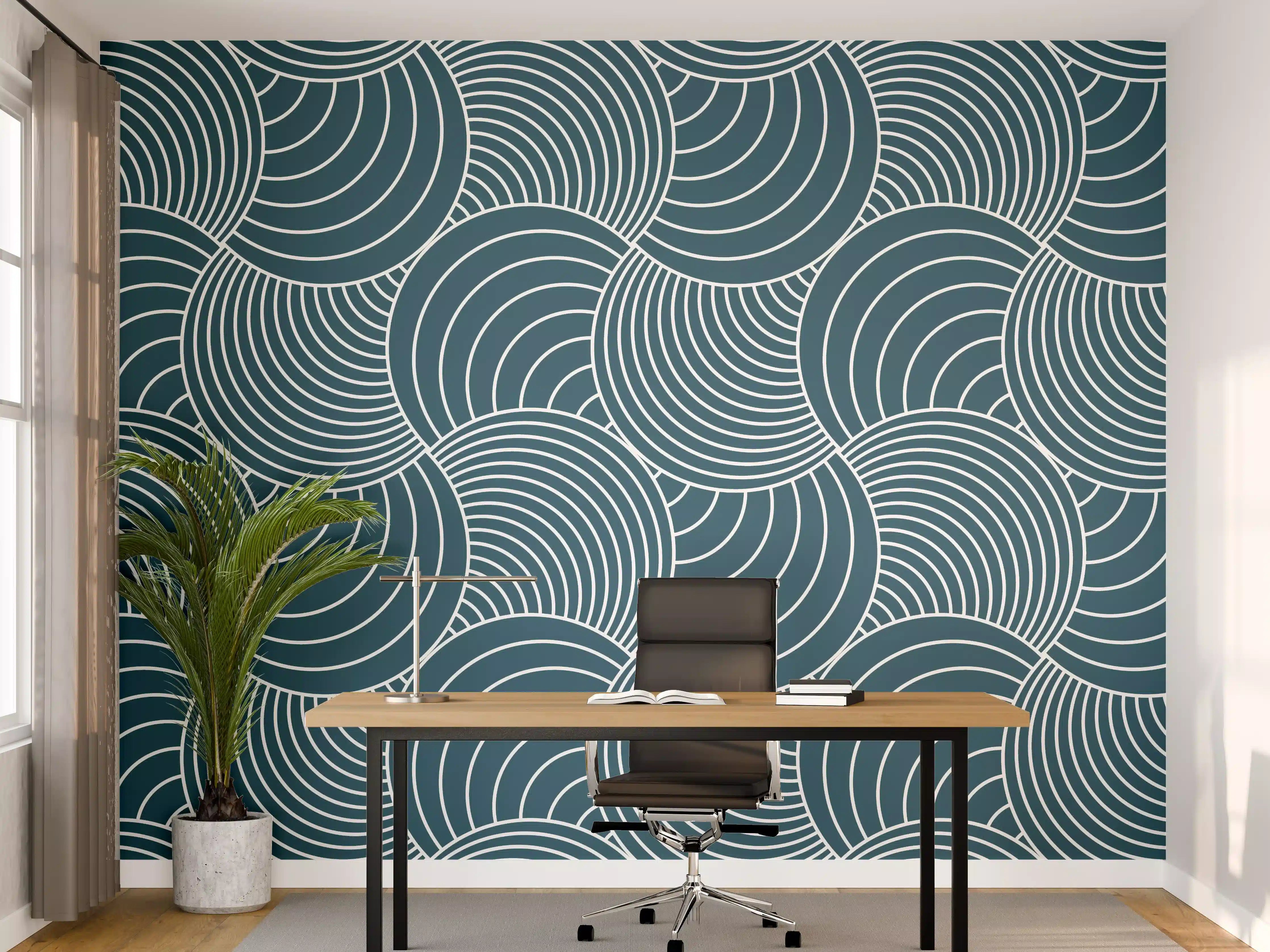 Büro Wandgestaltung - Blau Petrolio Wellenmuster