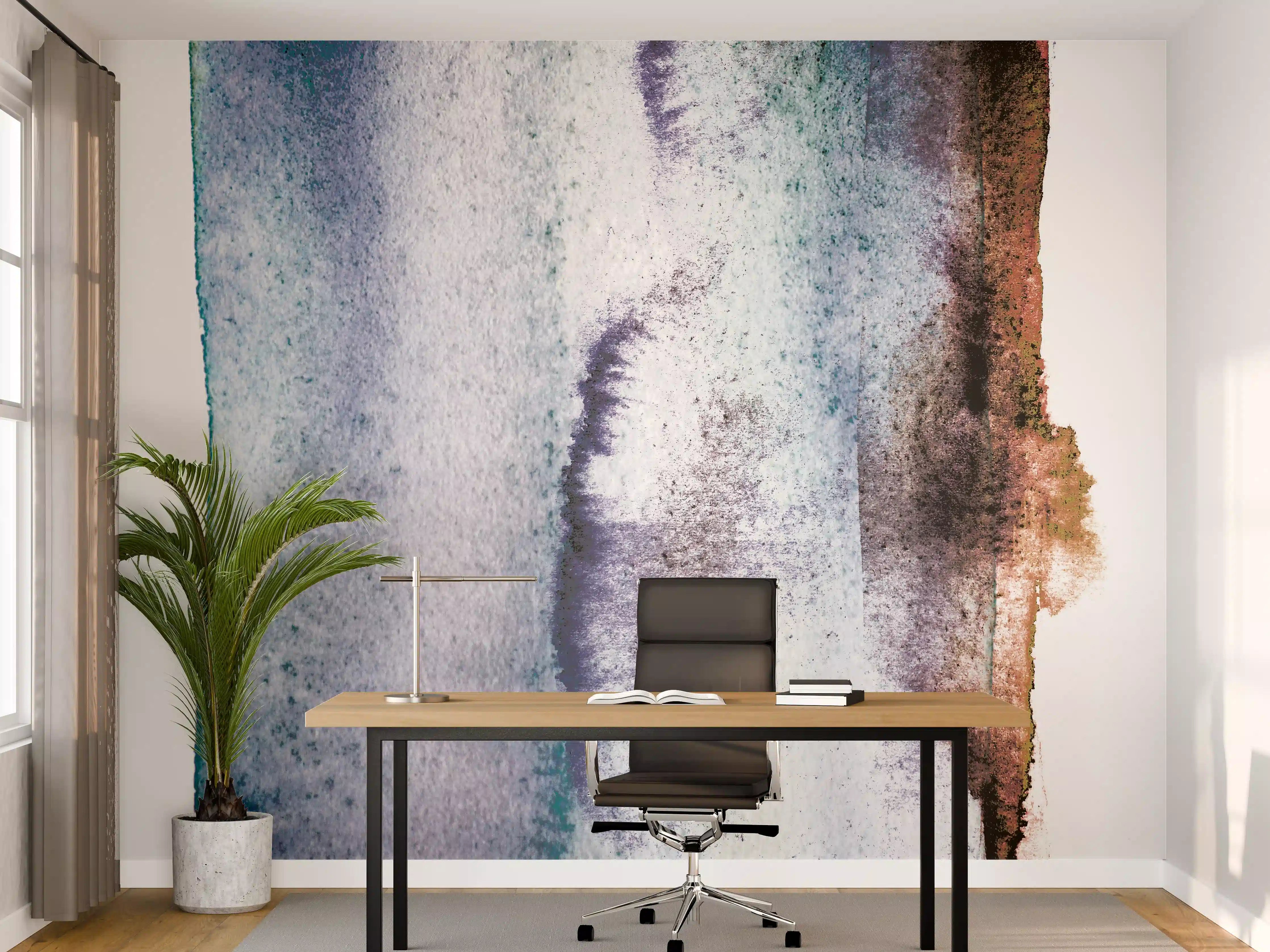 Büro Wandgestaltung - Blau-Weiß Aquarell Kunst