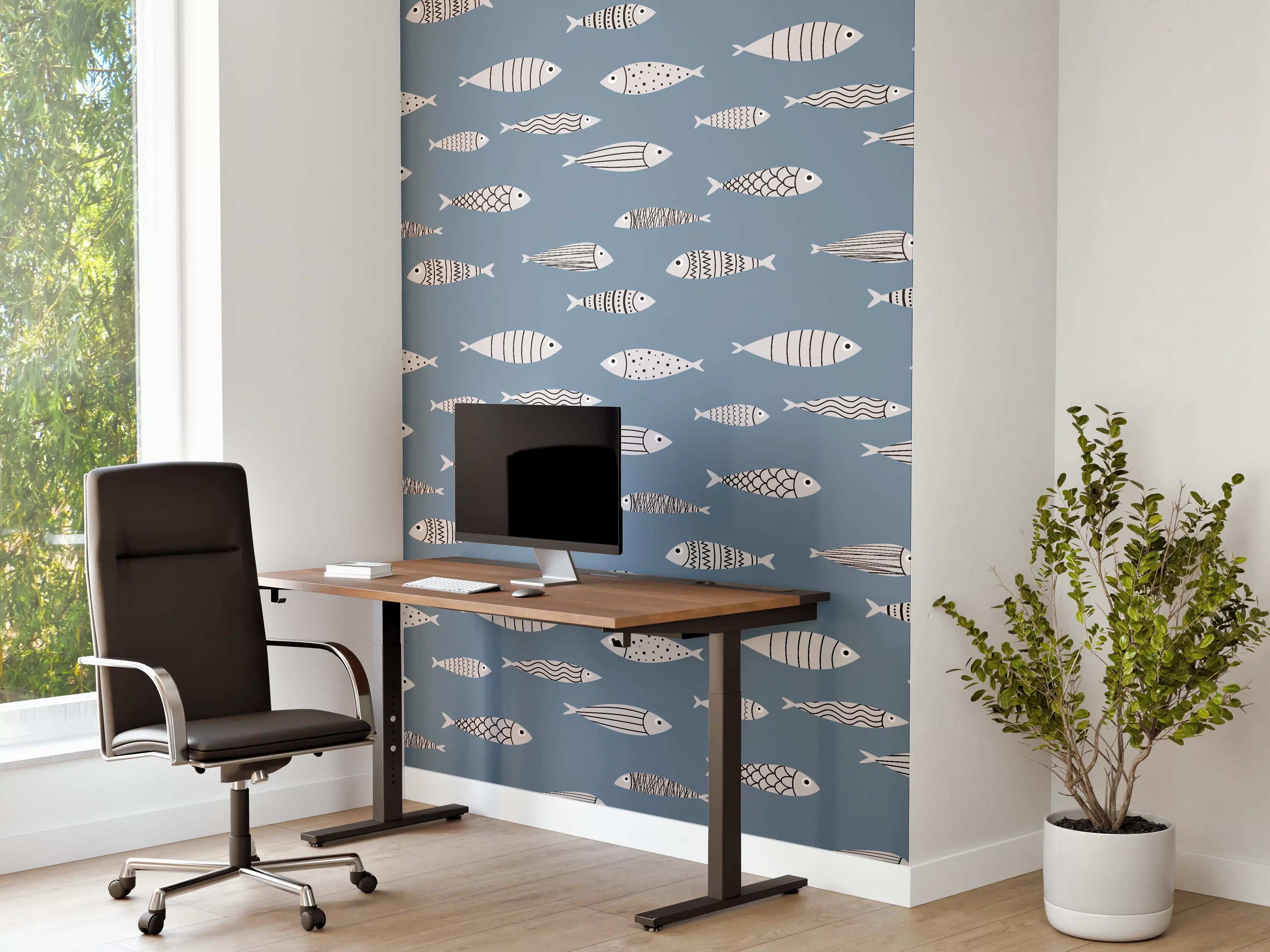Büro Wandgestaltung - Blau-Weiß Fischmuster
