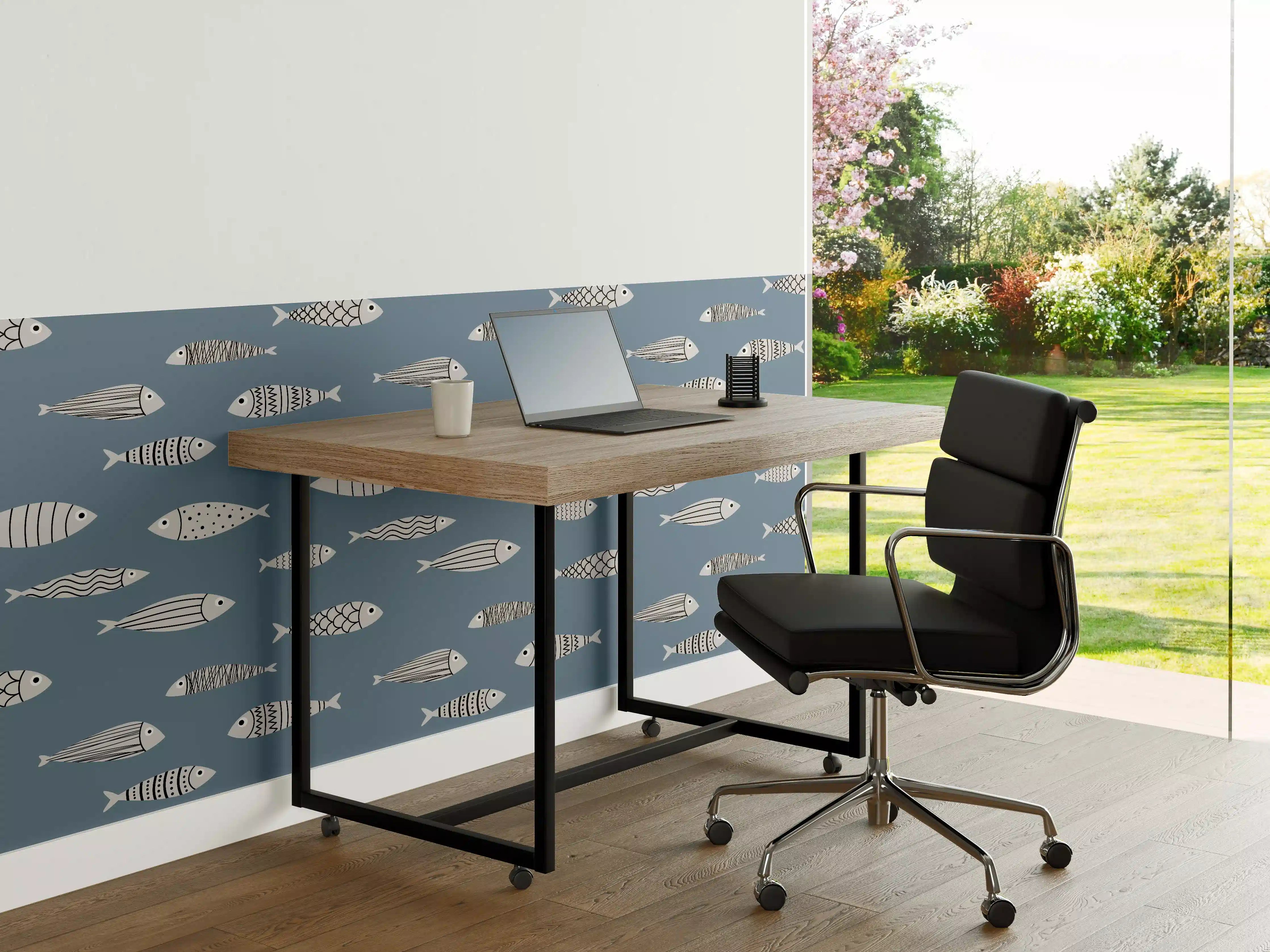 Büro Wandgestaltung - Blau-Weiß Fischmuster