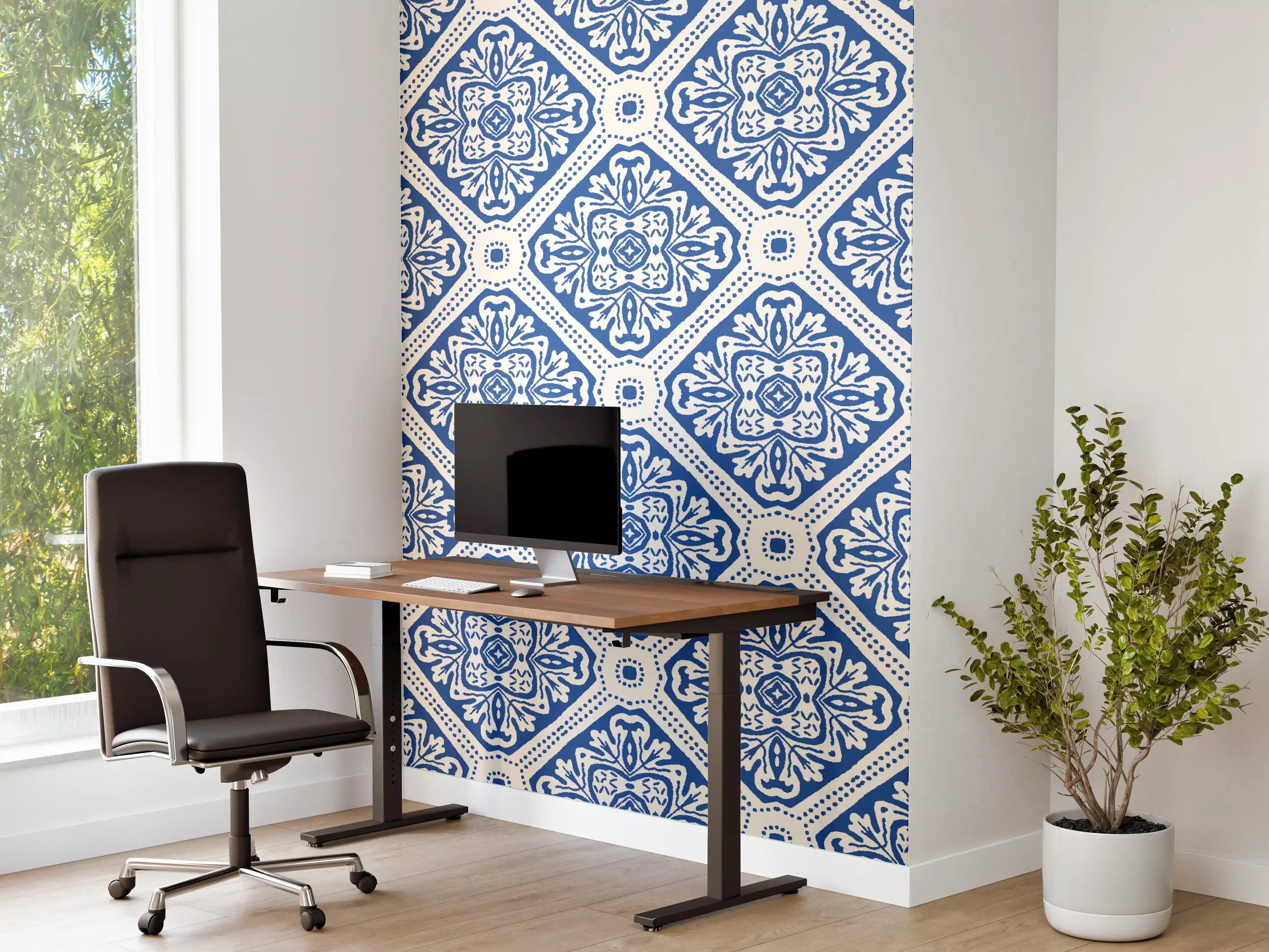 Büro Wandgestaltung - Blau-Weißes Grafikmuster