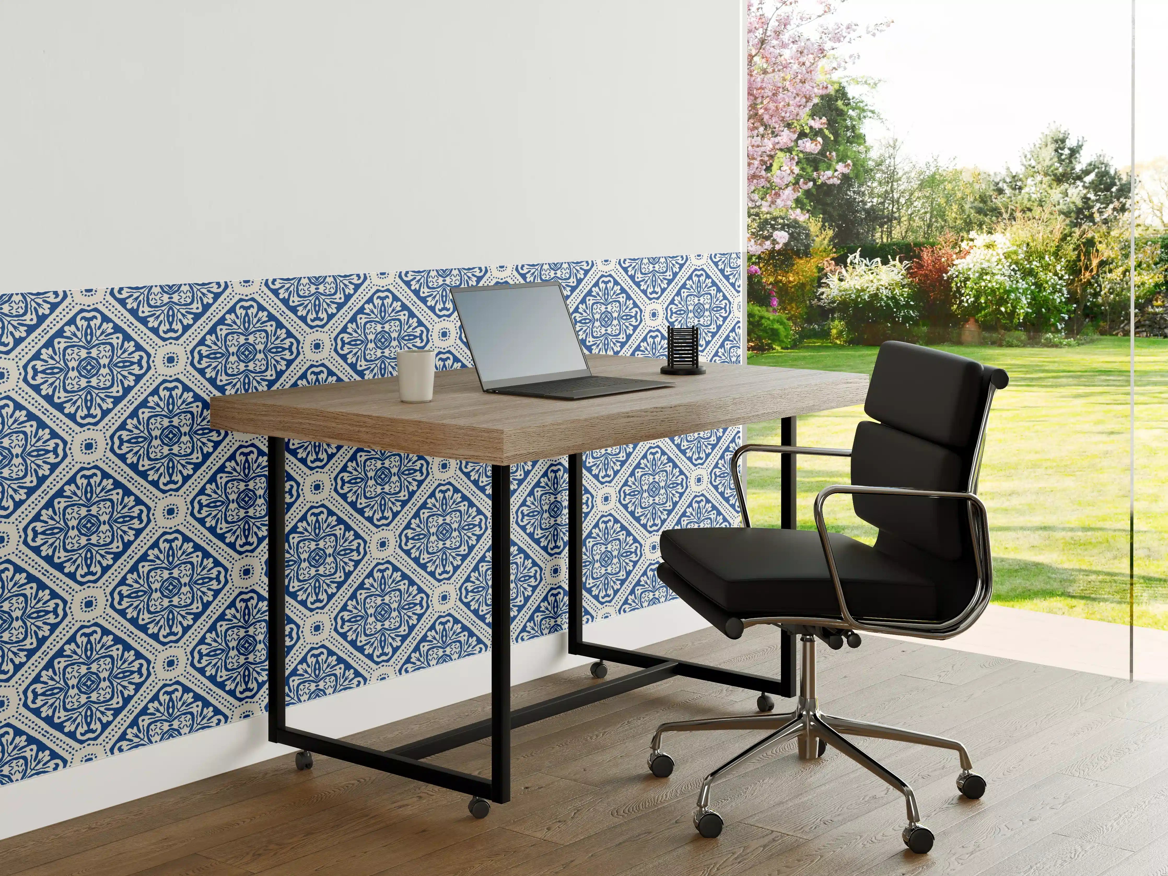 Büro Wandgestaltung - Blau-Weißes Grafikmuster
