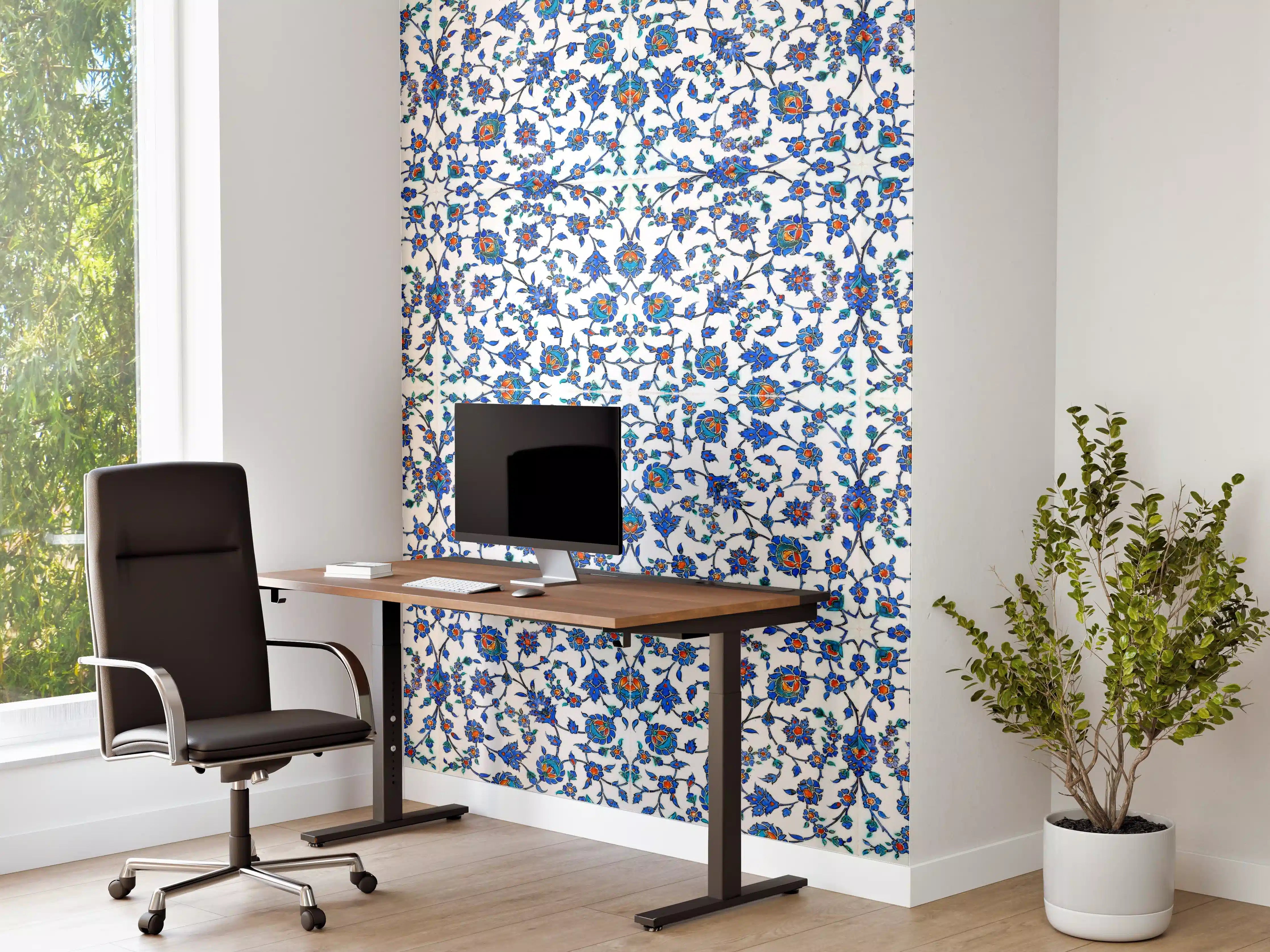 Büro Wandgestaltung - Blau-Weißes Musterdesign