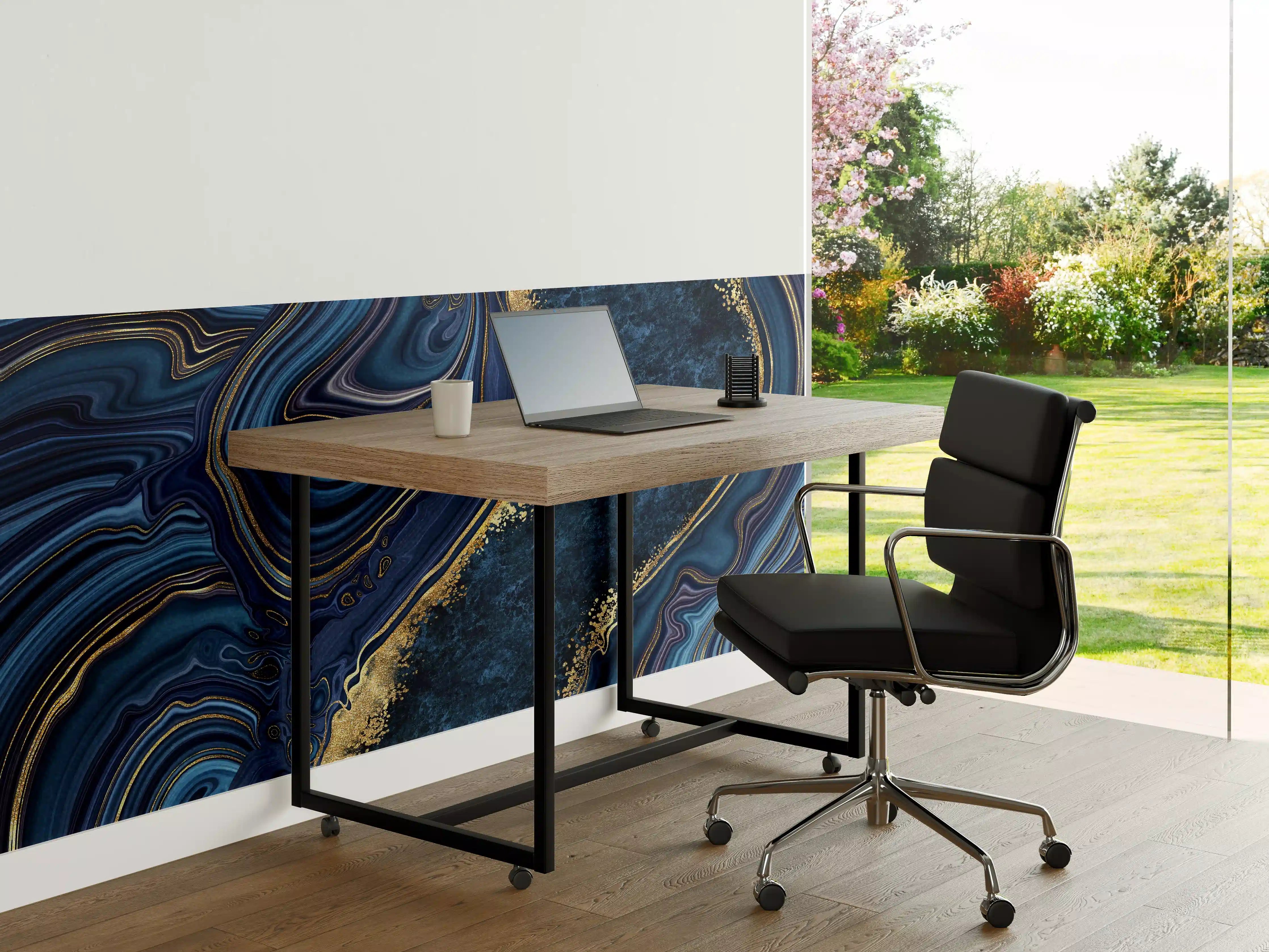 Büro Wandgestaltung - Blau goldenes Mosaik Design aus Marmor