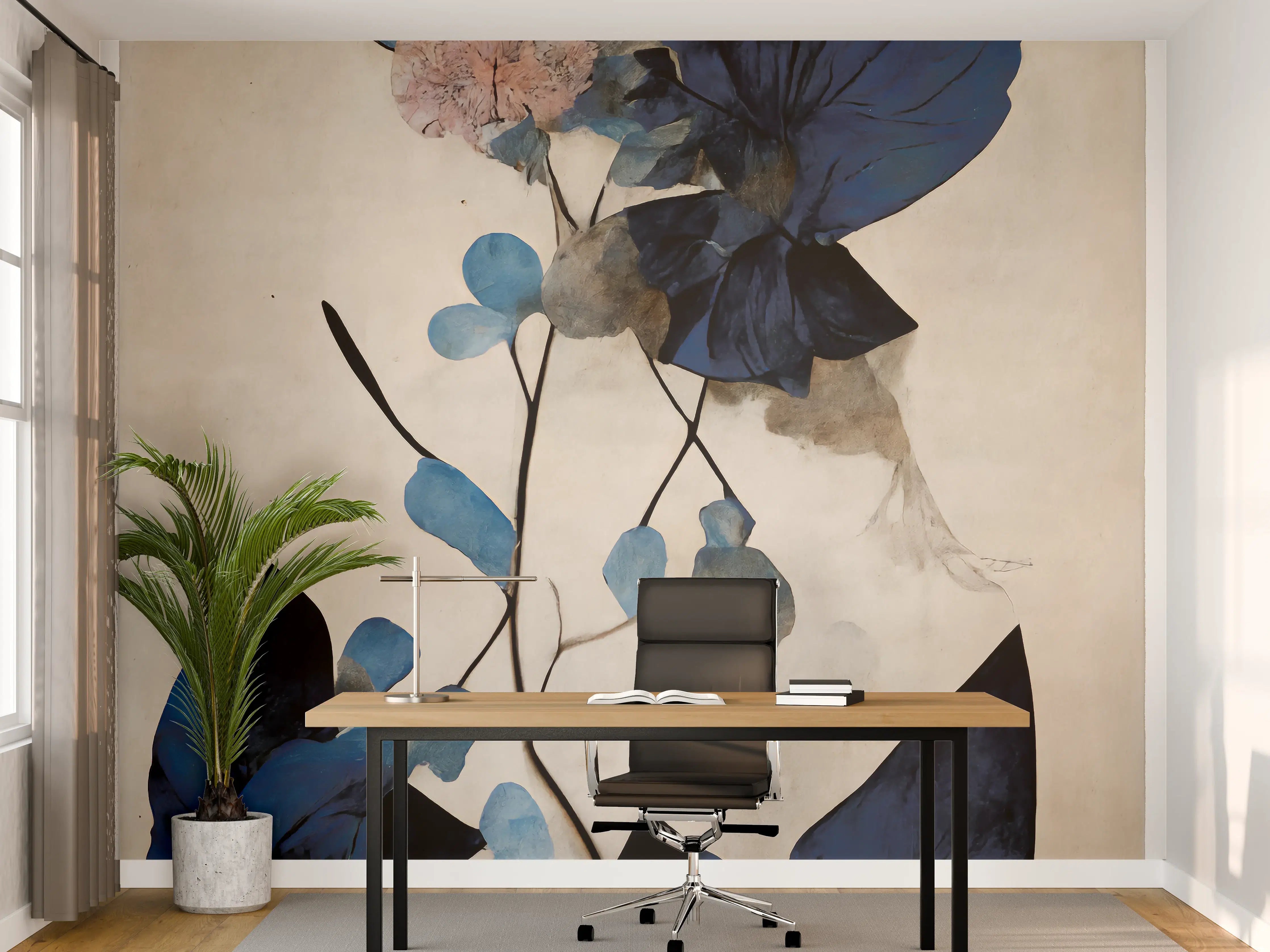 Büro Wandgestaltung - Blaue Blüten - Floral