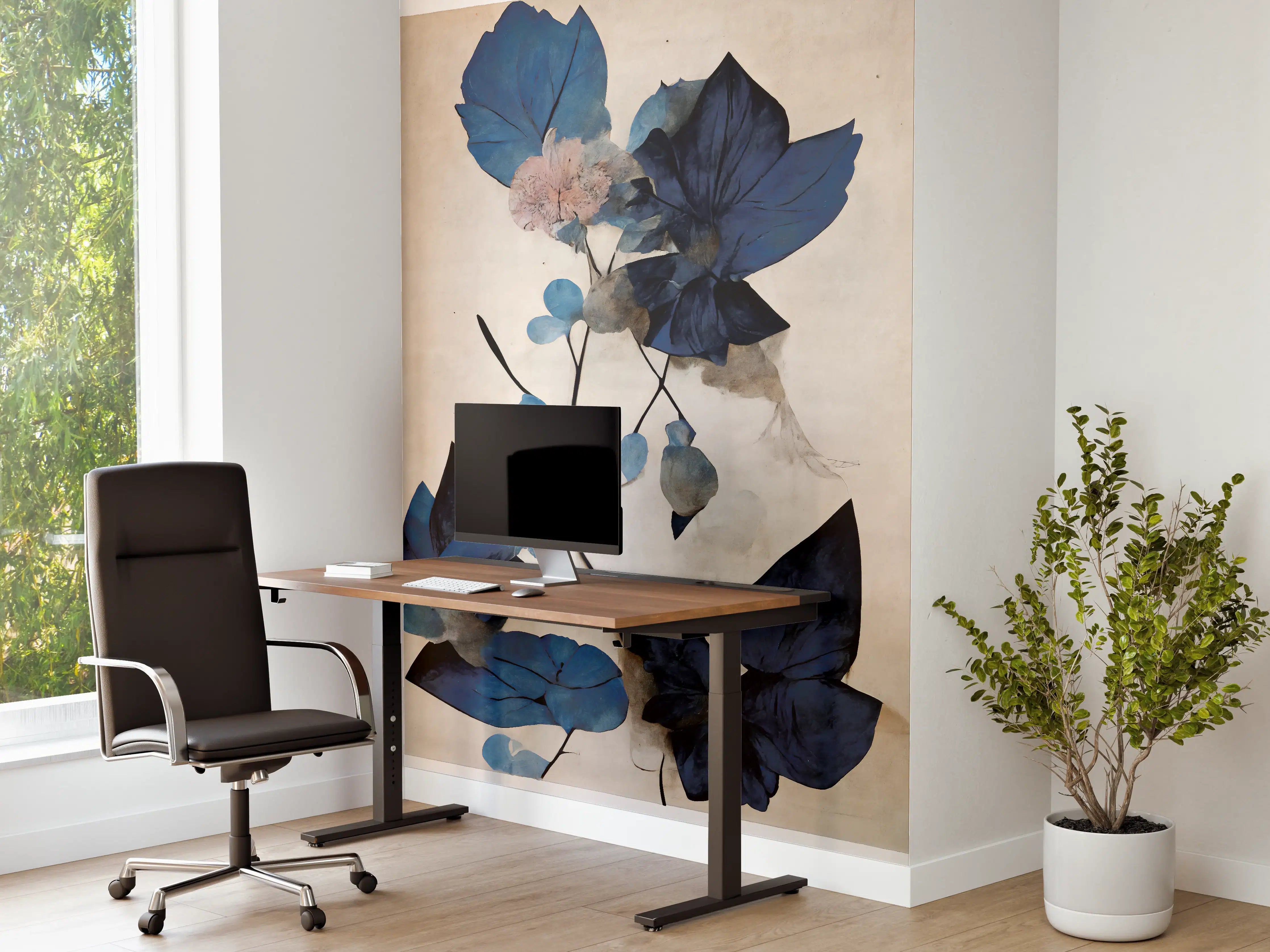 Büro Wandgestaltung - Blaue Blüten - Floral