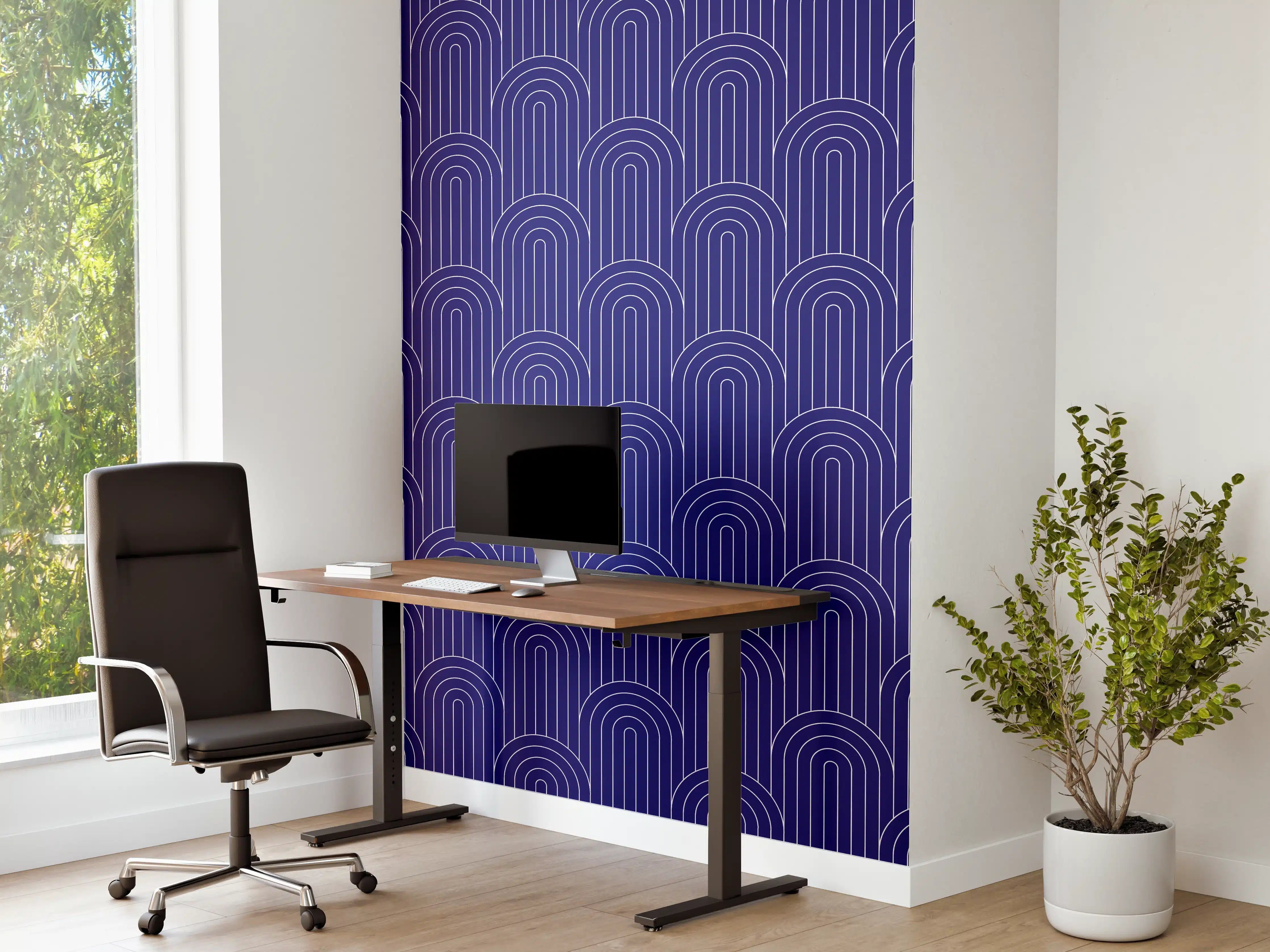 Büro Wandgestaltung - Blaue Fliesen mit goldenen Akzenten