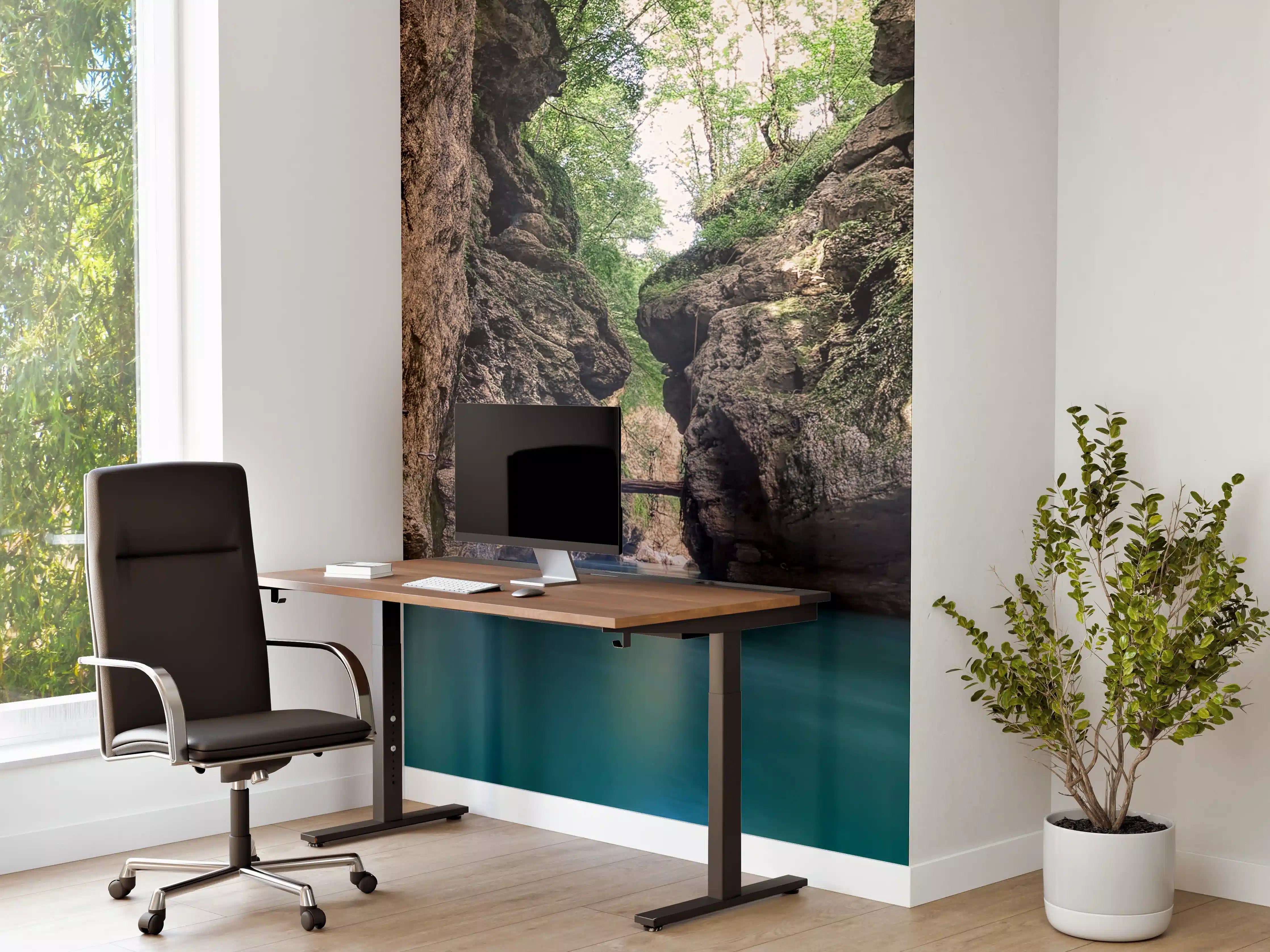 Büro Wandgestaltung - Blaue Flussdurchquerung zwischen Felswänden