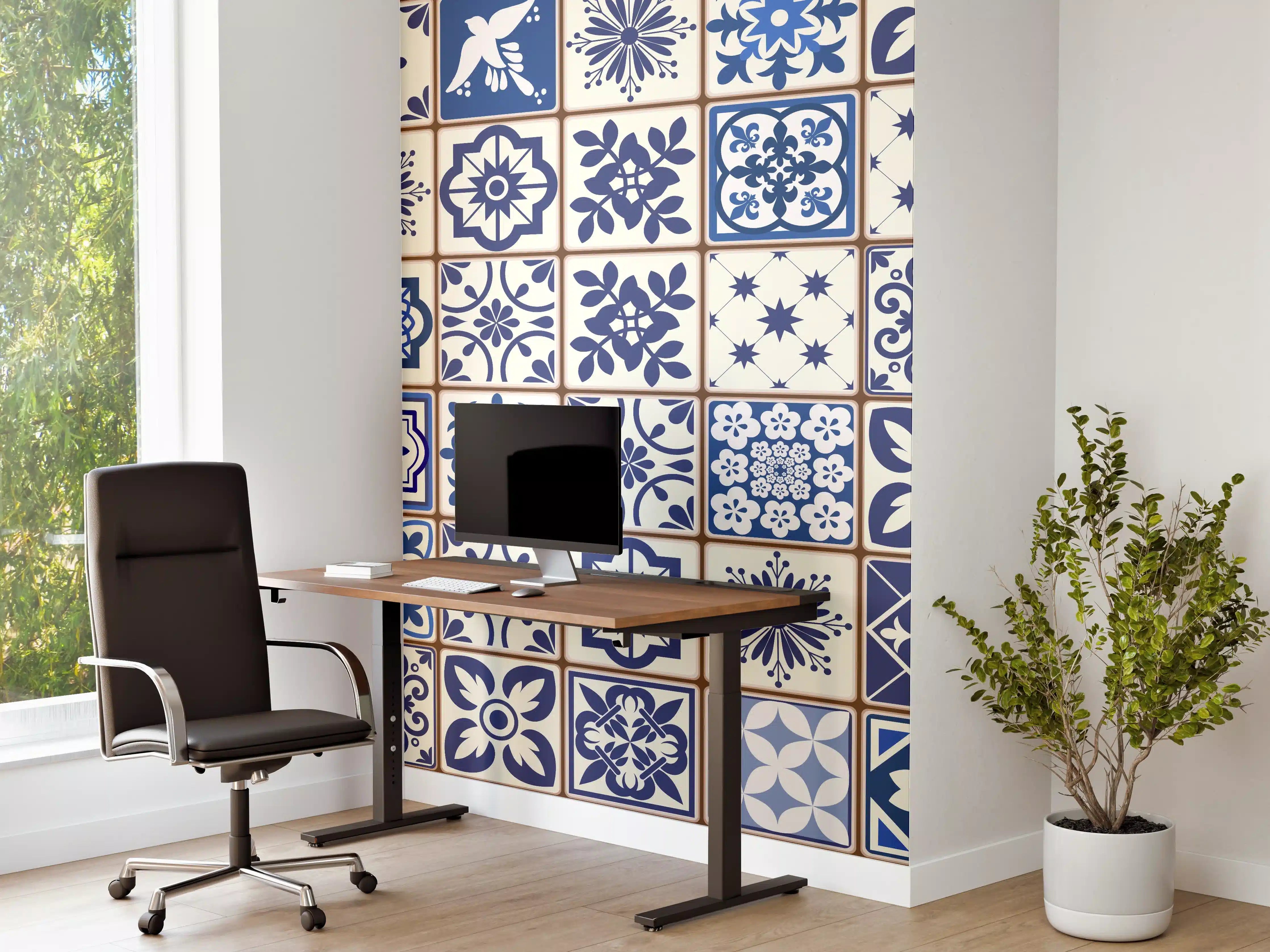 Büro Wandgestaltung - Blaue Keramik-Fliesen Muster