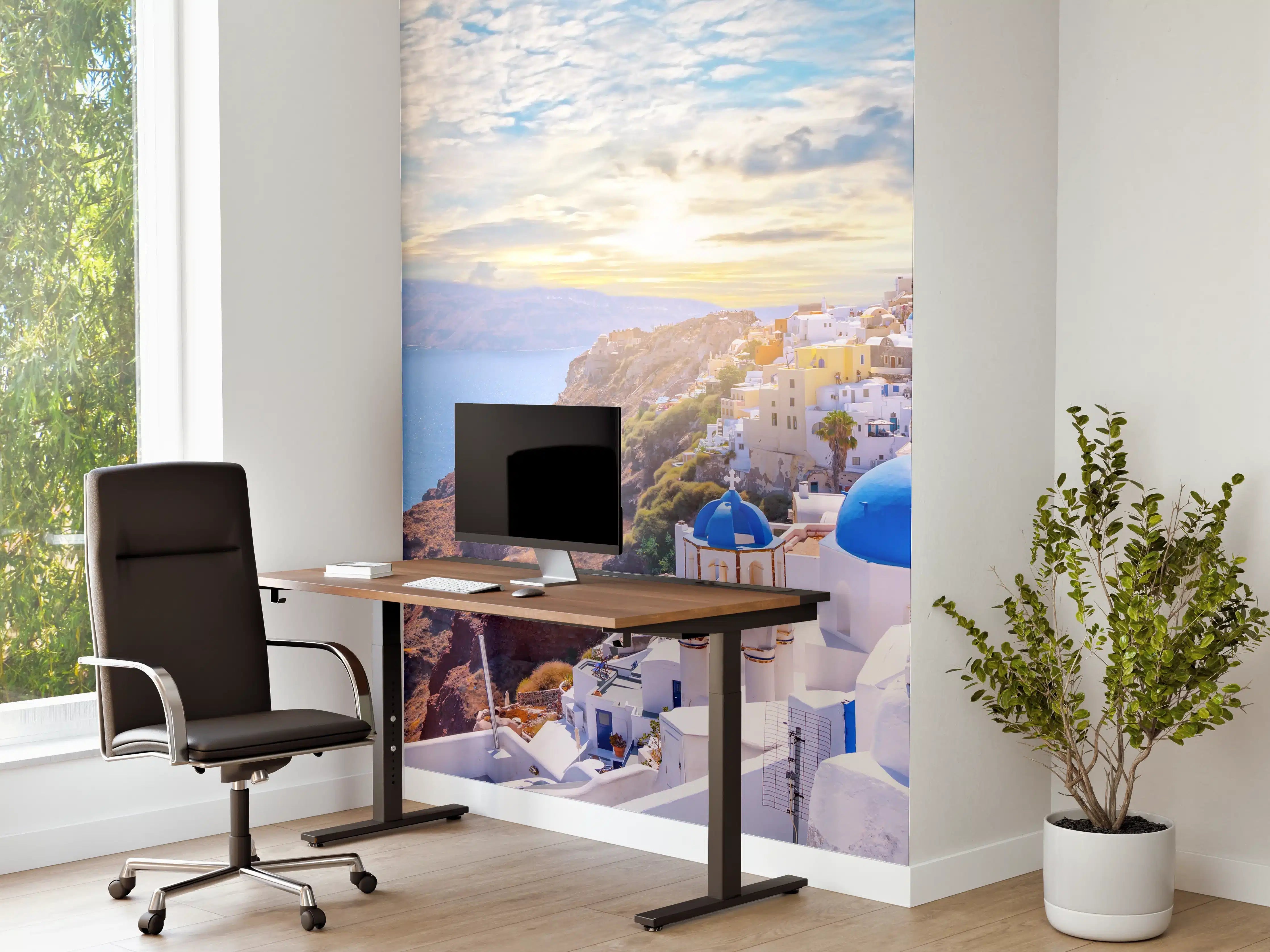 Büro Wandgestaltung - Blaue Kuppeln und weiße Fassaden in Santorini
