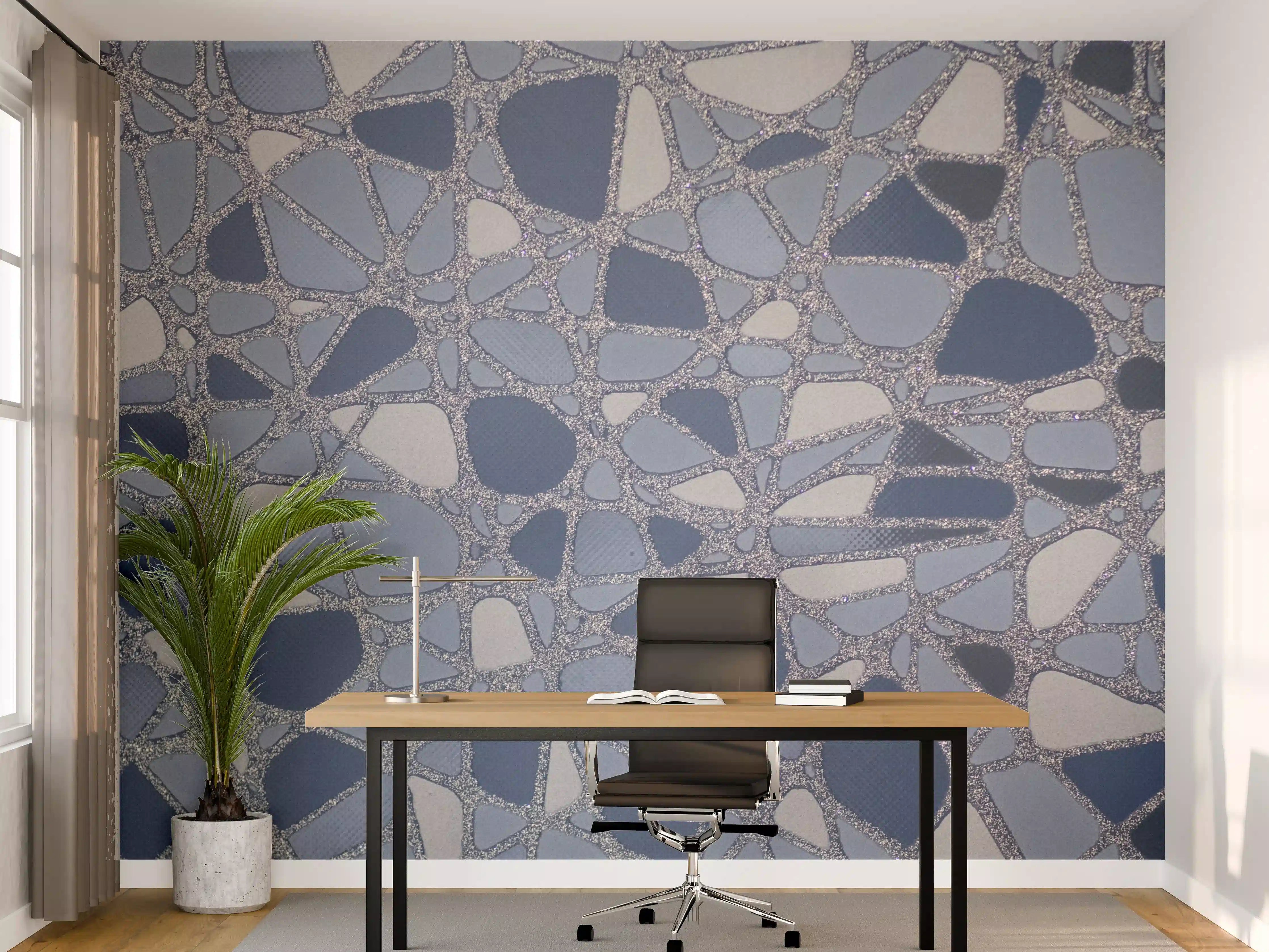 Büro Wandgestaltung - Blaue Mosaikfliesen mit grauen Akzenten