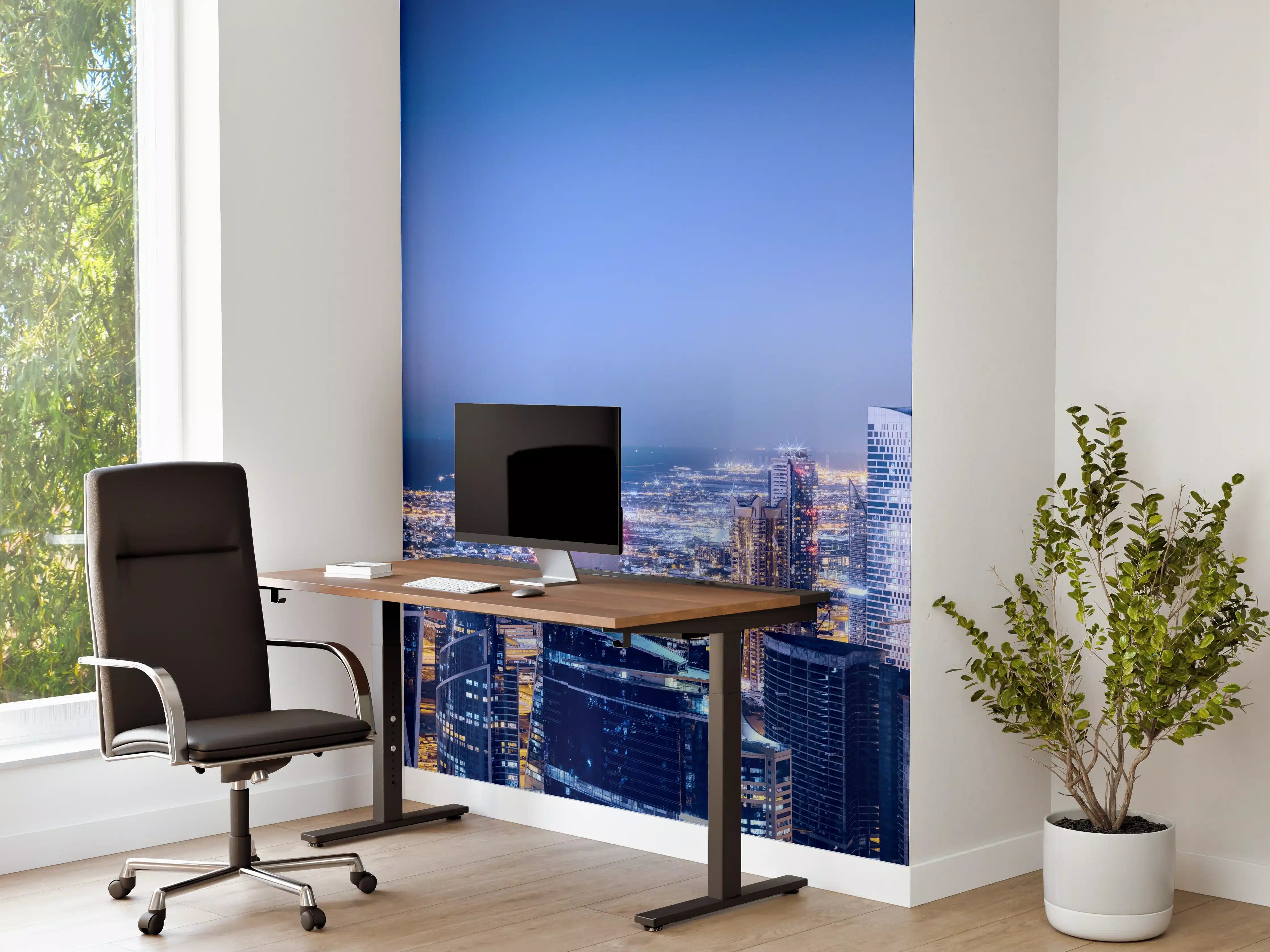 Büro Wandgestaltung - Blaue Skyline bei Nacht
