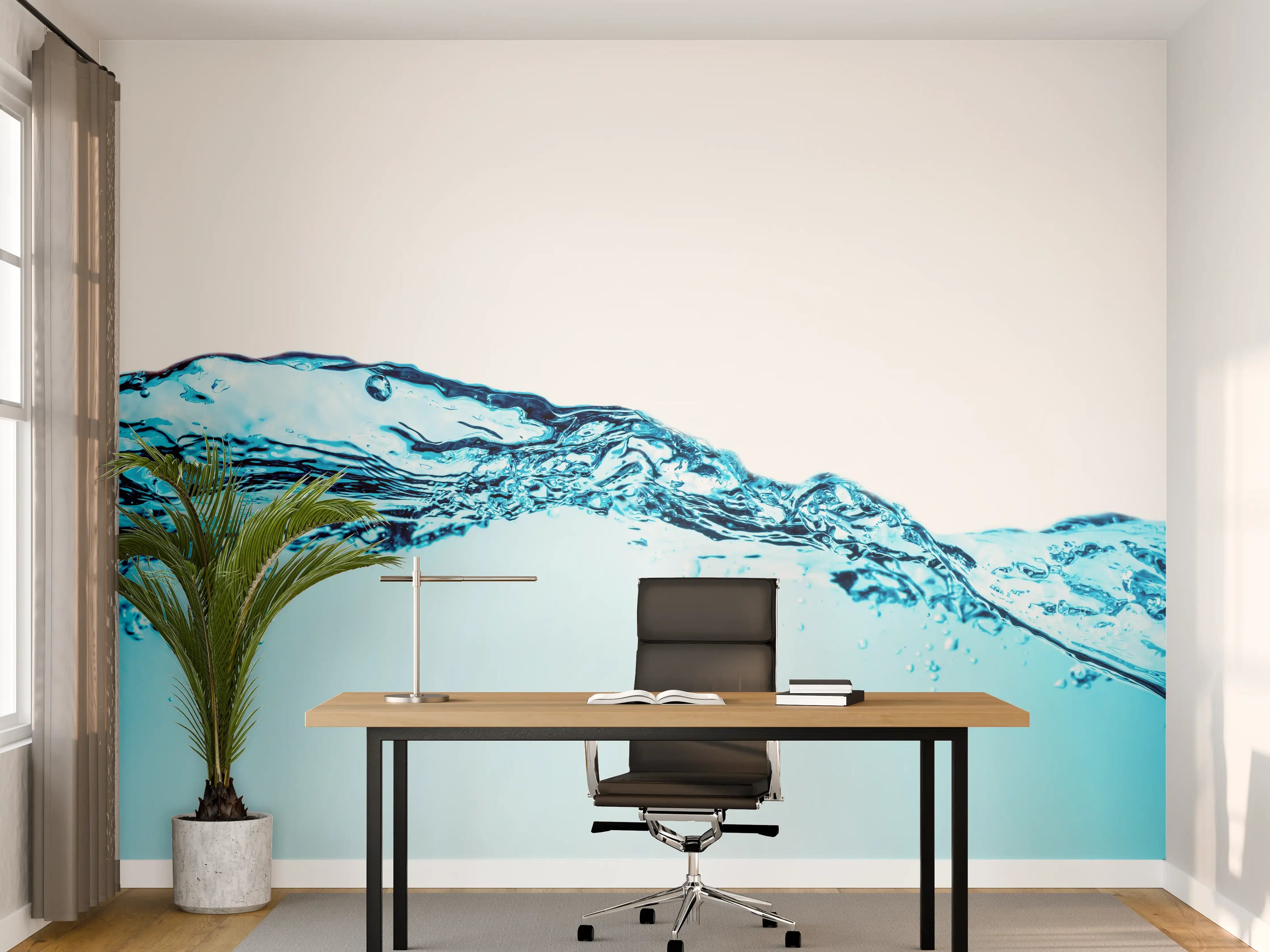 Büro Wandgestaltung - Blaue Wasserwelle mit Bläschen