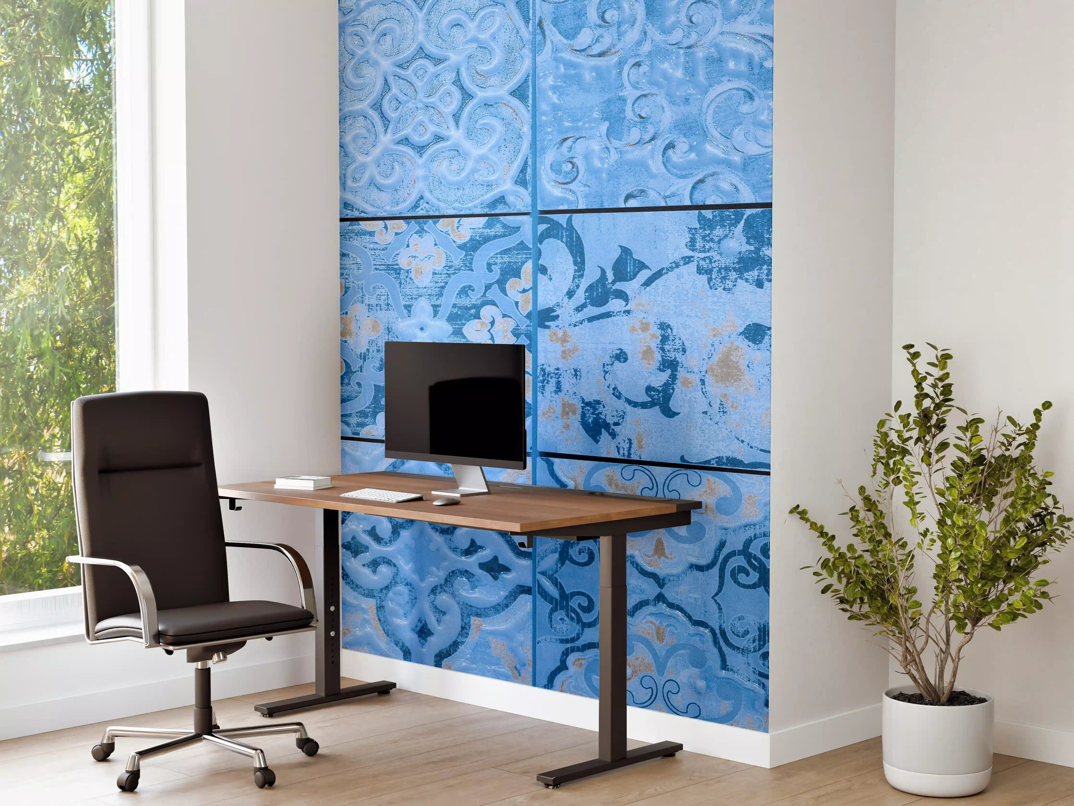 Büro Wandgestaltung - Blaue rechteckige Vintage Zementfliesen