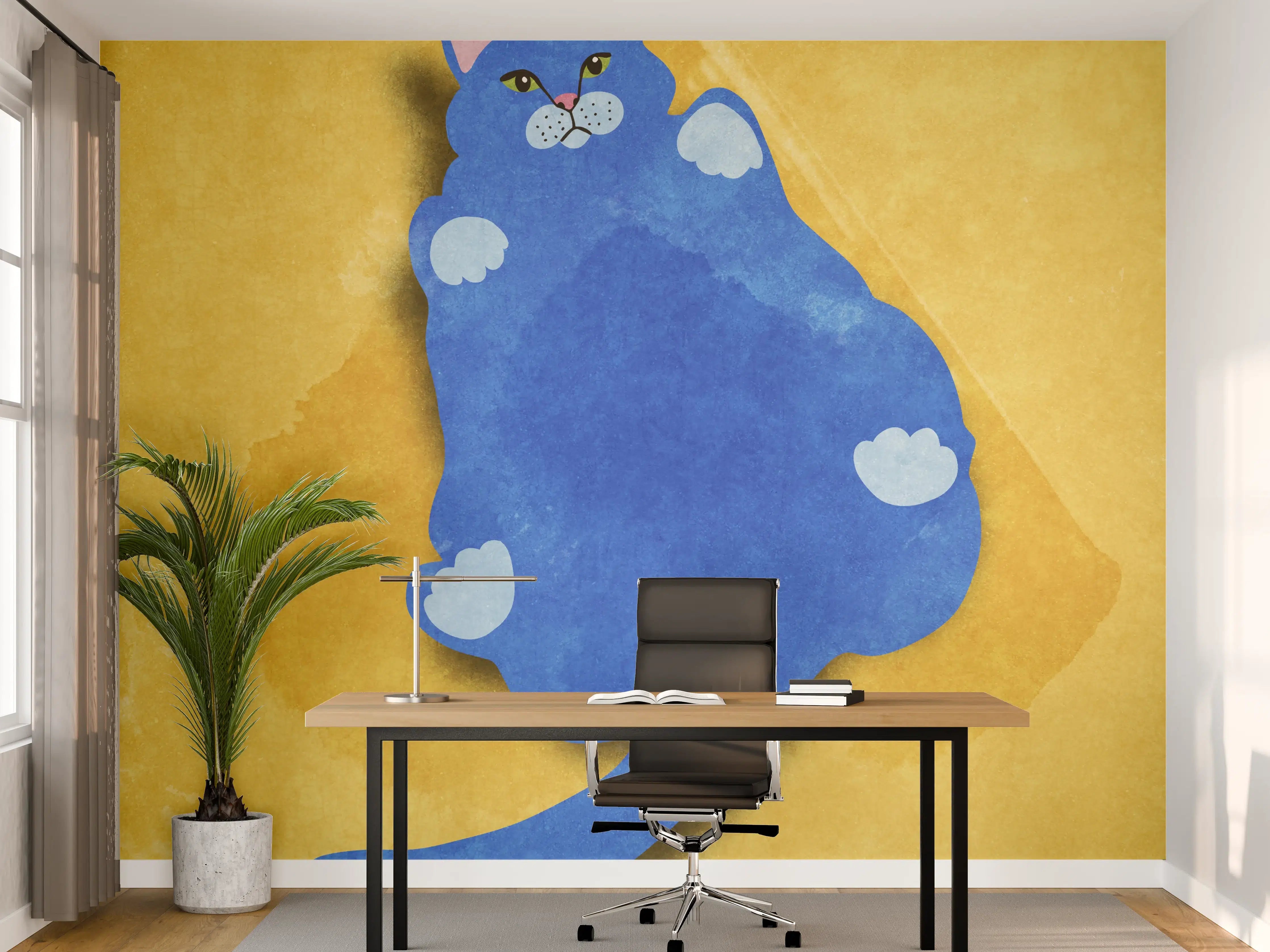 Büro Wandgestaltung - Blauer Lustiger Katzen-Print