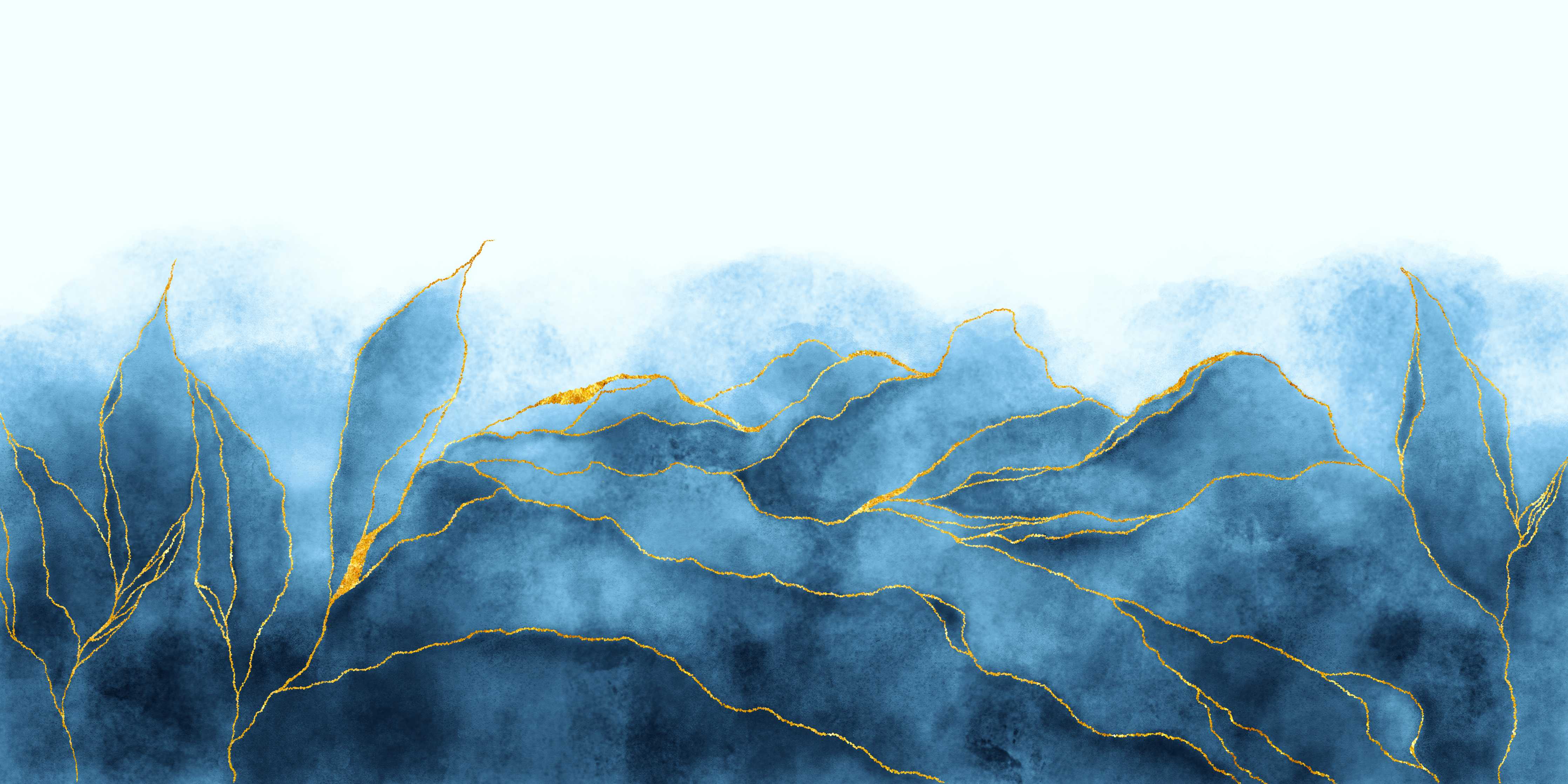 Büro Wandgestaltung-Blaues Aquarell mit Goldelementen