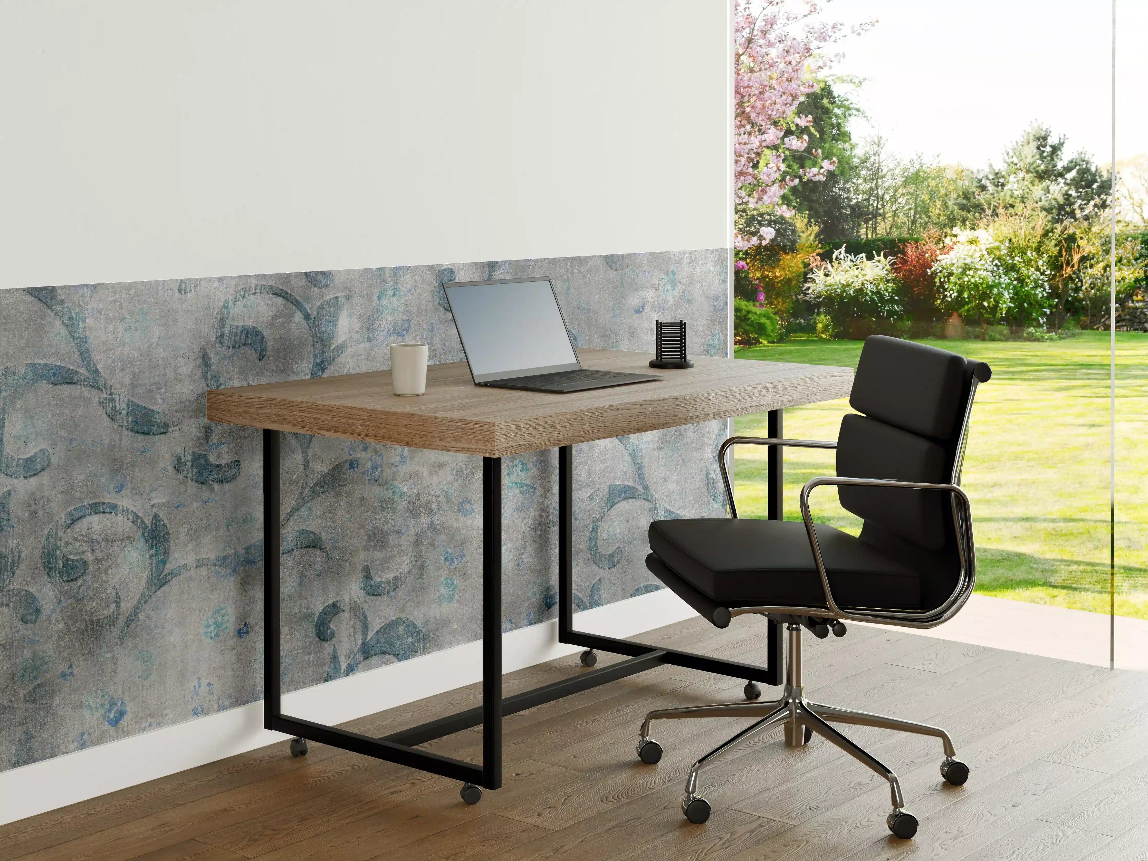 Büro Wandgestaltung - Blaues Blätter Muster - Zement