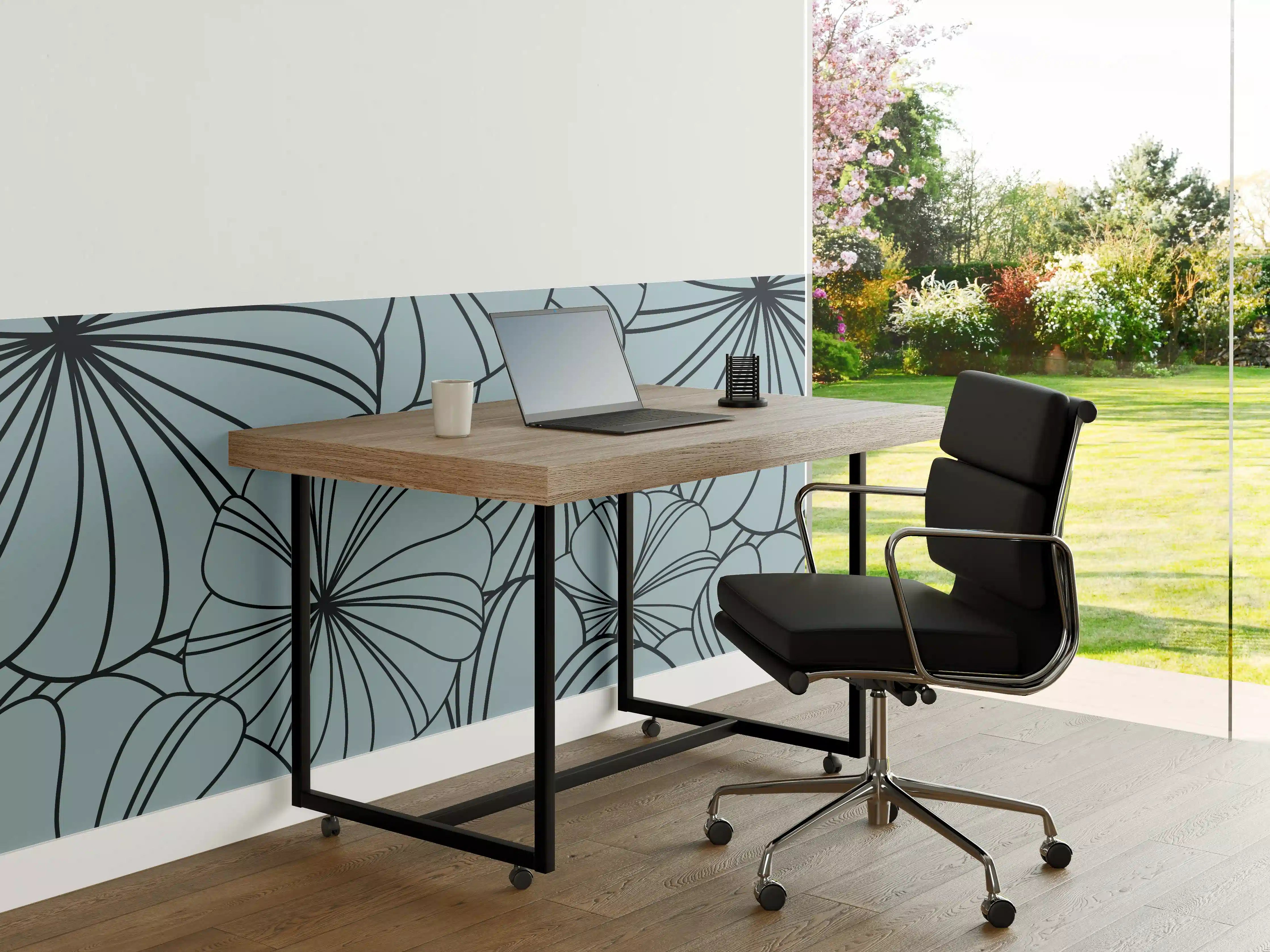 Büro Wandgestaltung - Blaues Blumenmuster Design