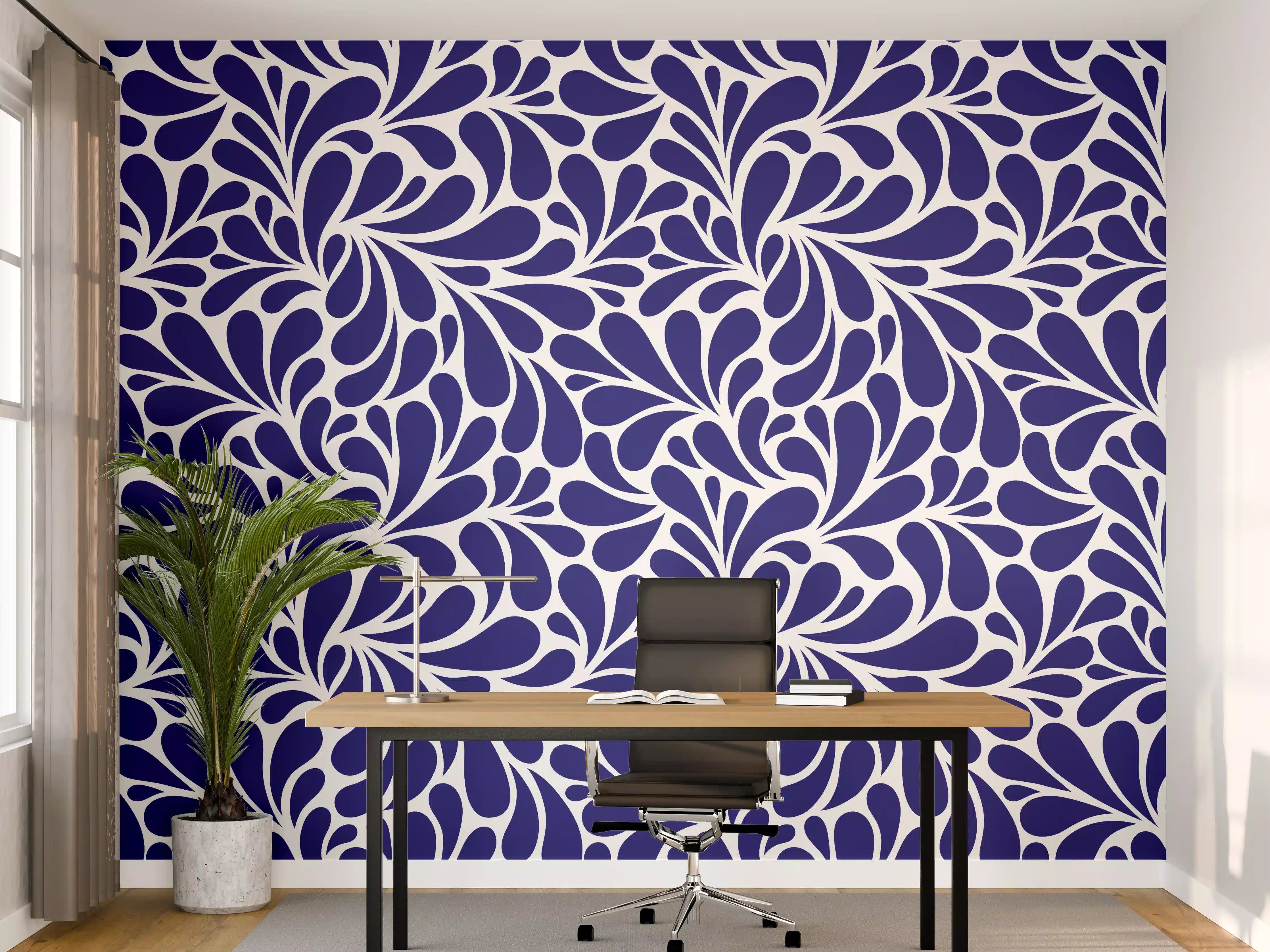 Büro Wandgestaltung - Blaues Blumenmuster – Eleganz und Frische