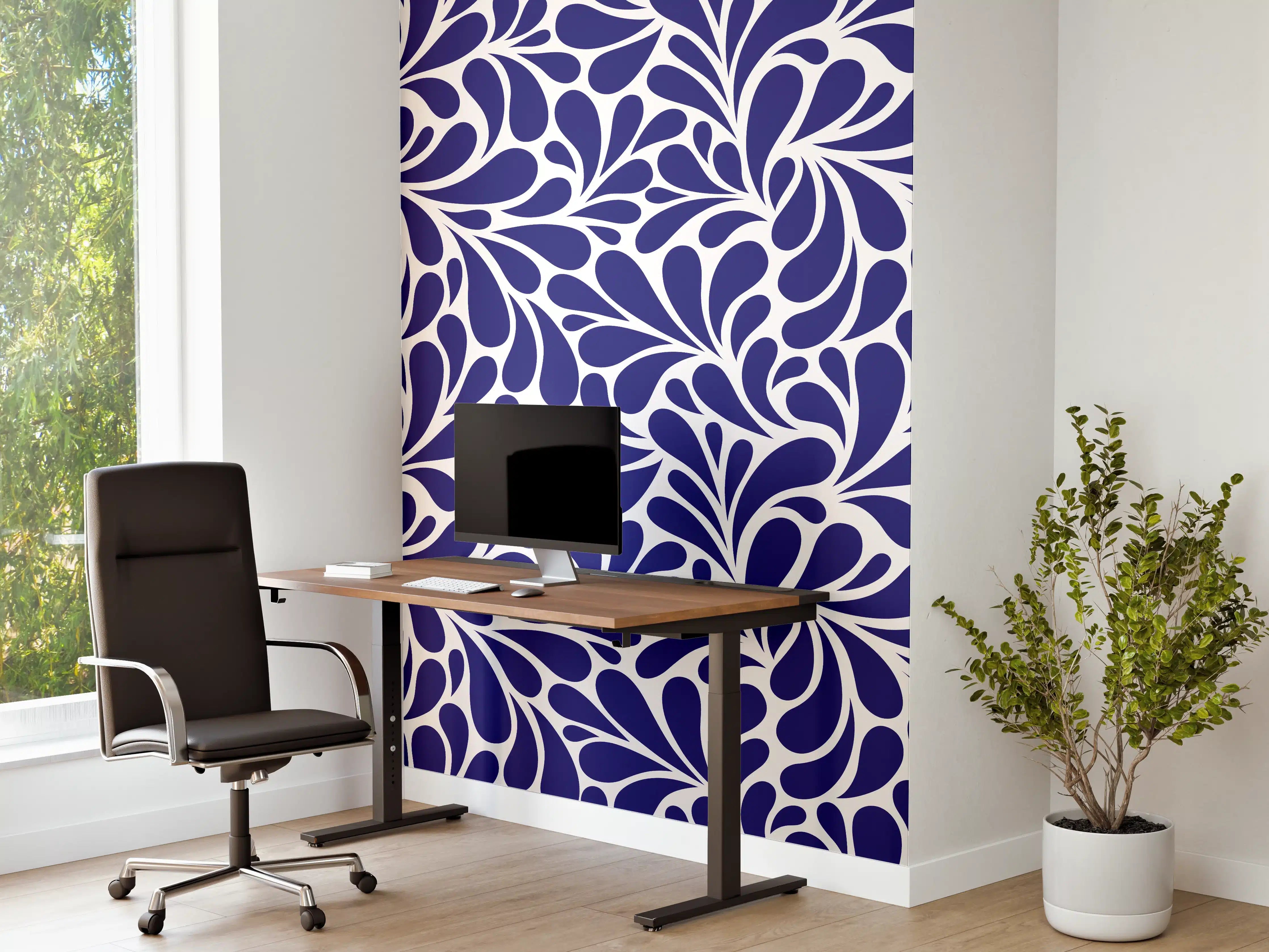 Büro Wandgestaltung - Blaues Blumenmuster – Eleganz und Frische