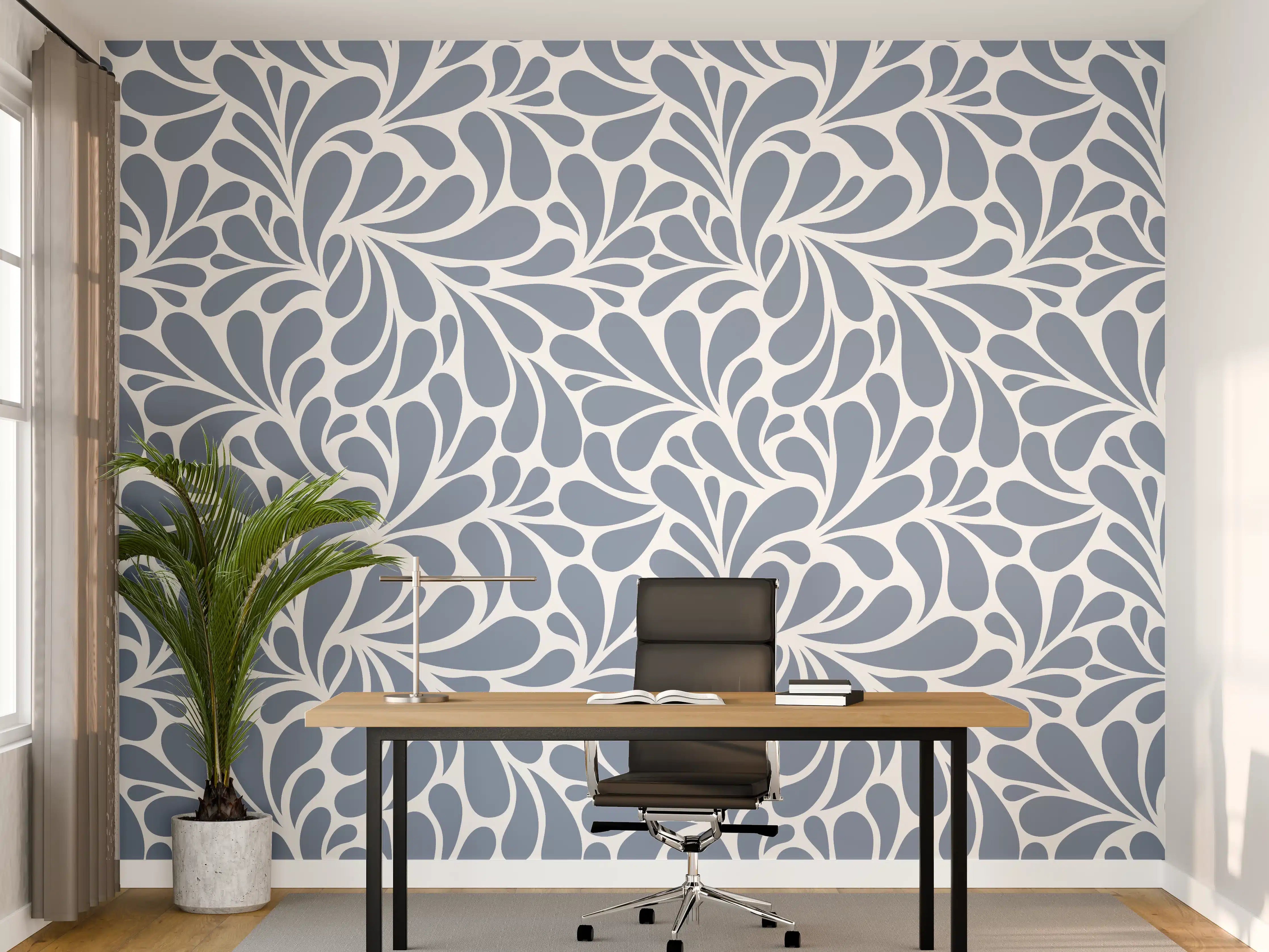Büro Wandgestaltung - Blaues Floral-Design für elegante Räume