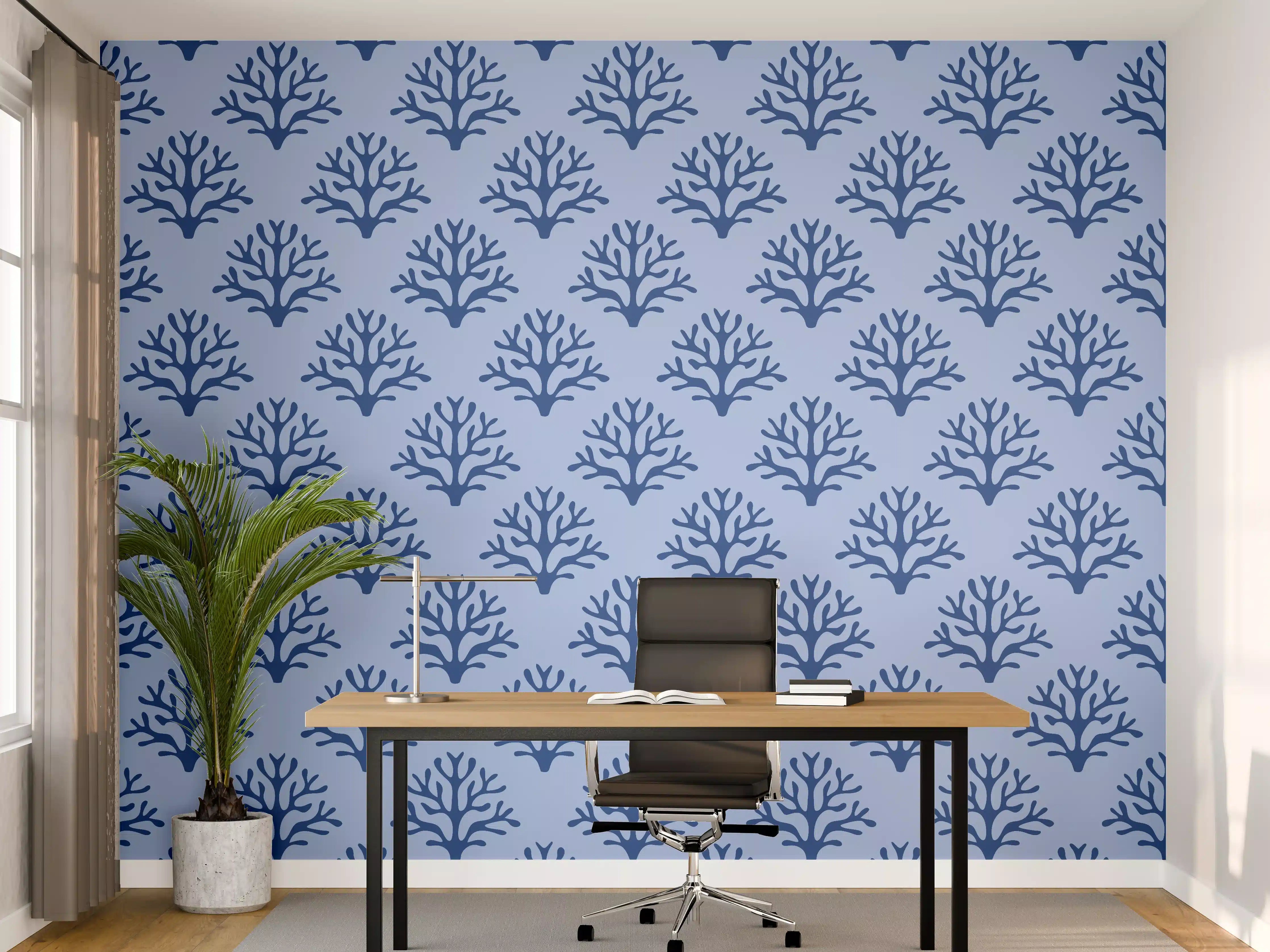 Büro Wandgestaltung - Blaues Korallenmuster Tapete