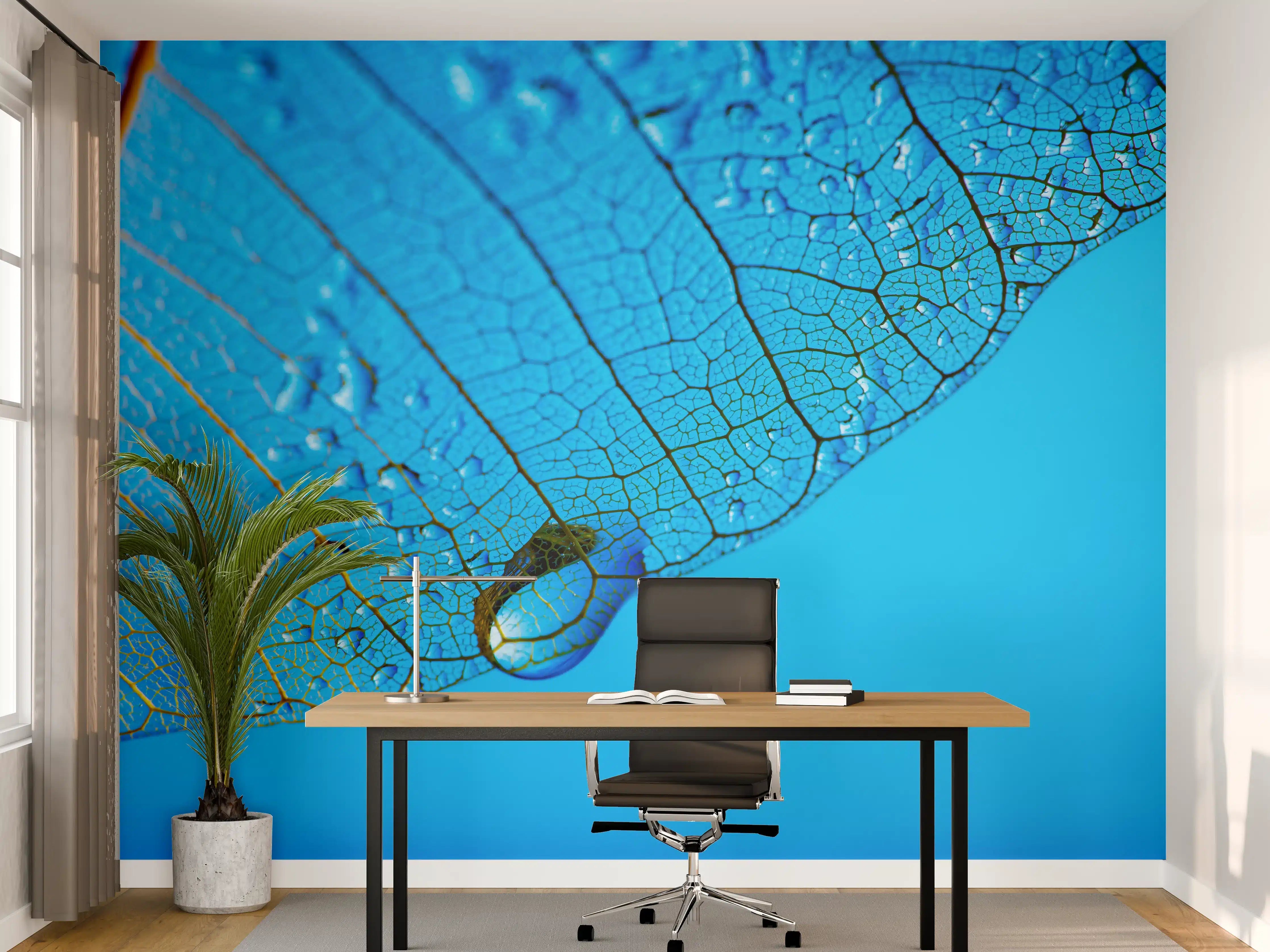 Büro Wandgestaltung - Blaues Makro Blattgeäder