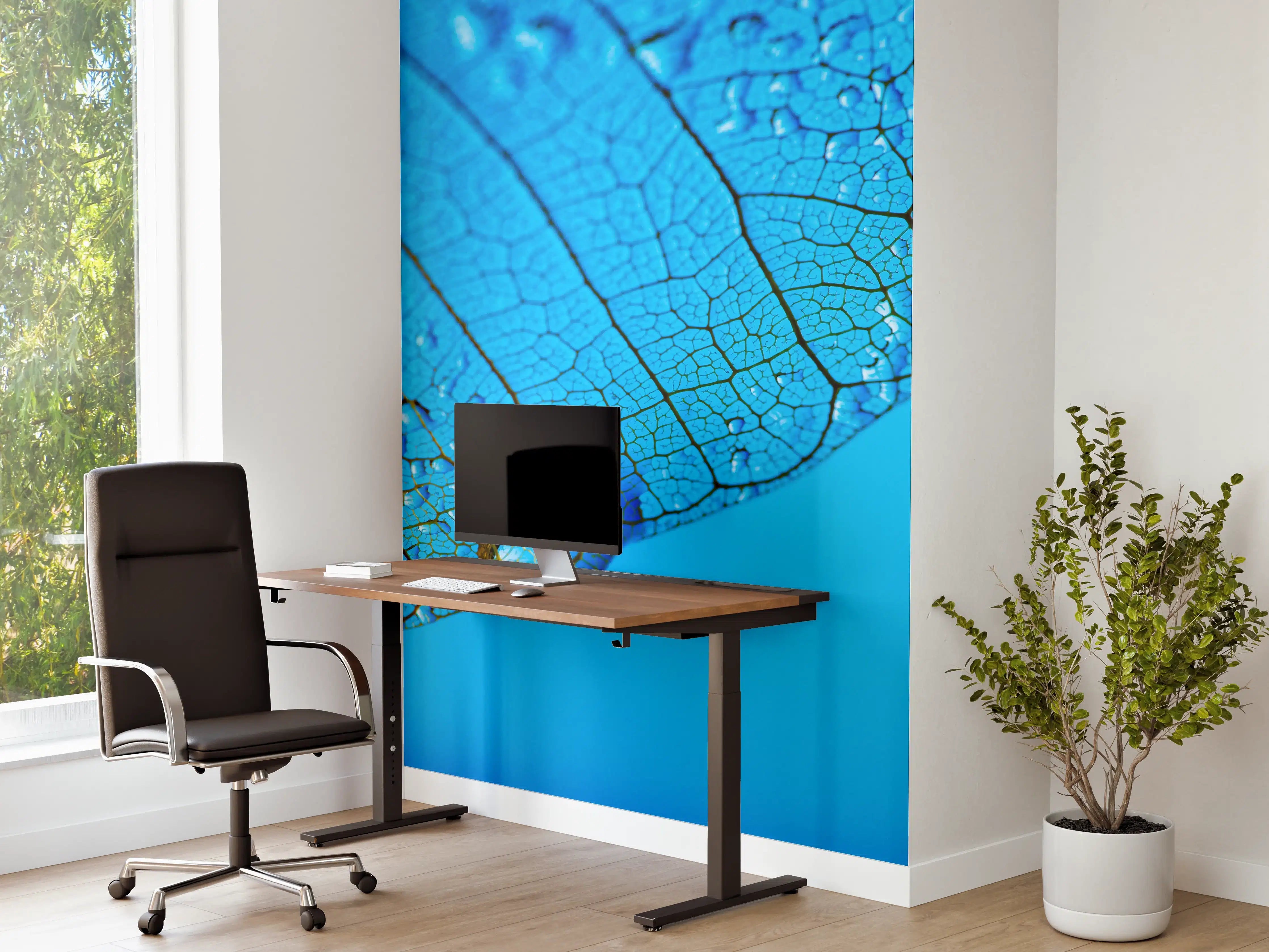 Büro Wandgestaltung - Blaues Makro Blattgeäder