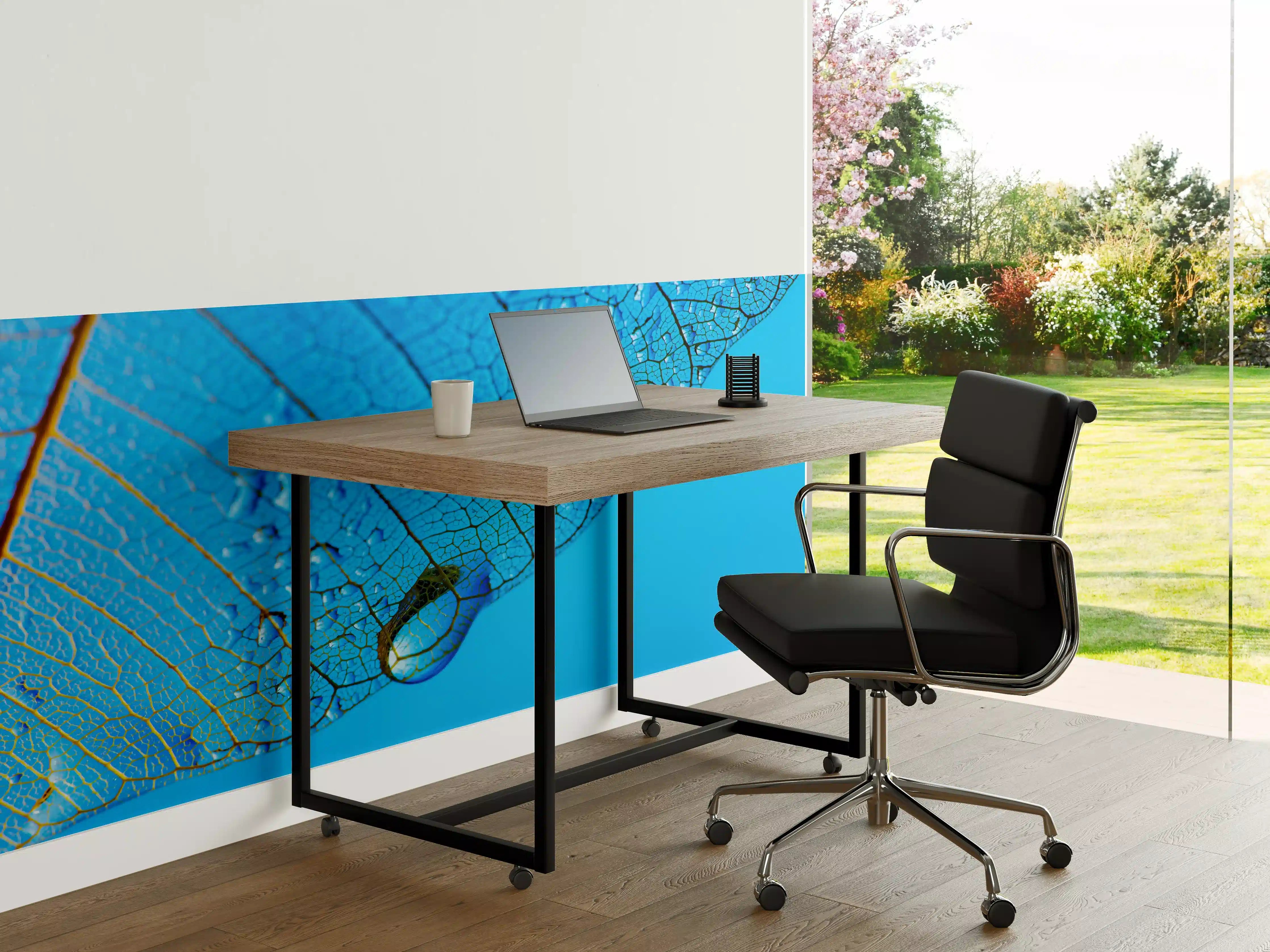 Büro Wandgestaltung - Blaues Makro Blattgeäder