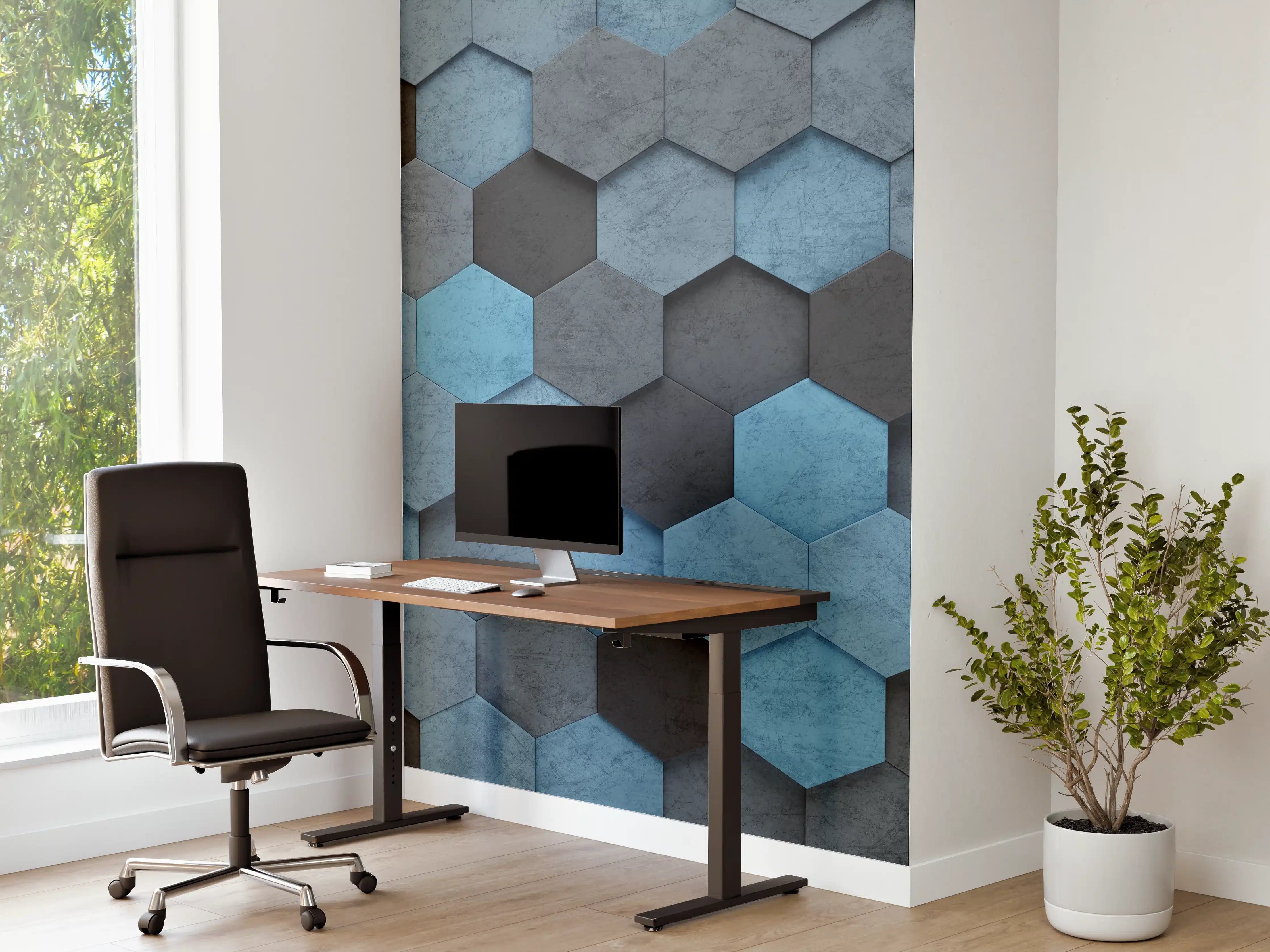 Büro Wandgestaltung - Blaues Sechseck 3D Muster