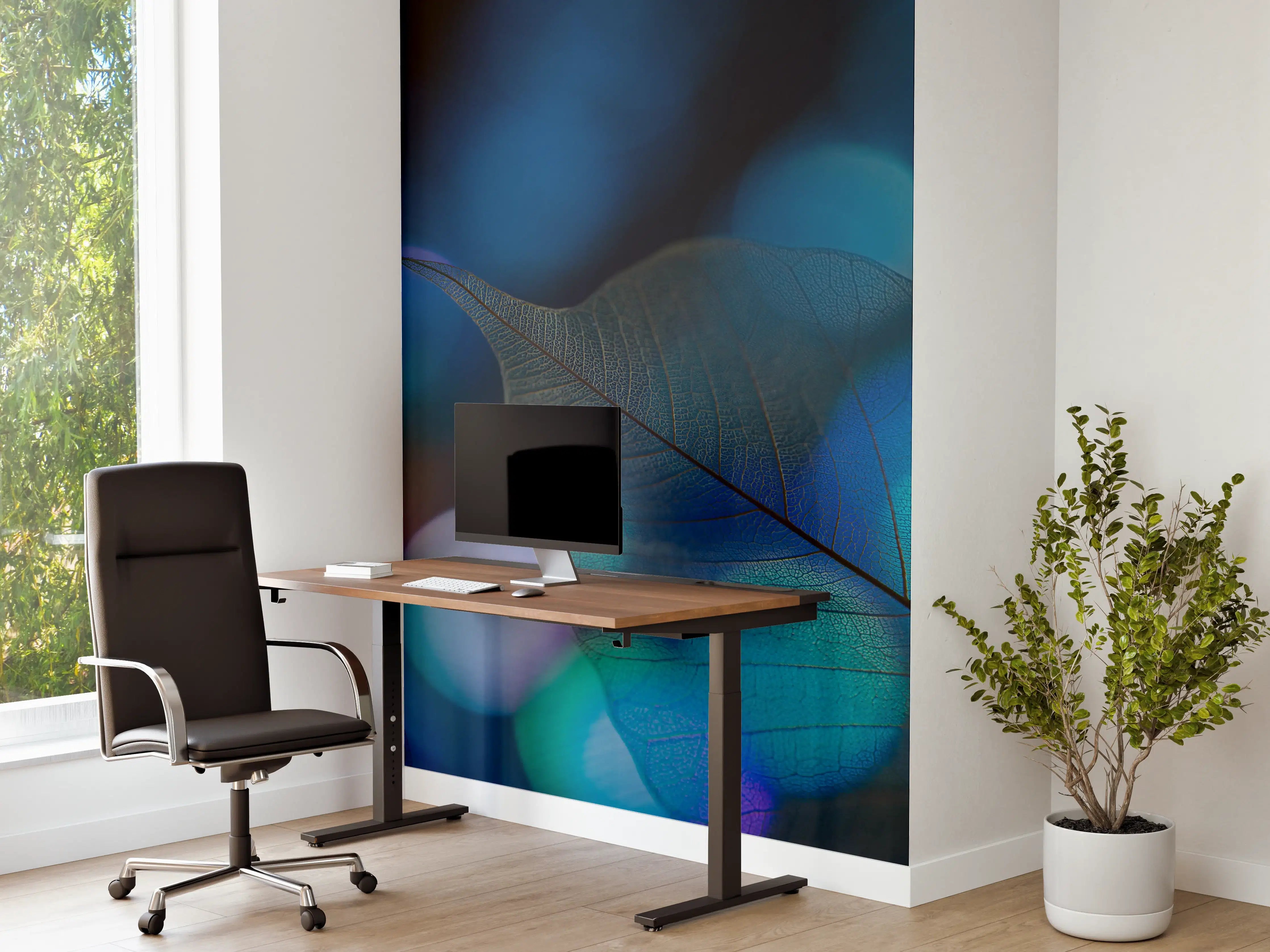 Büro Wandgestaltung - Blaugrün Lichtspiel Blatttextur