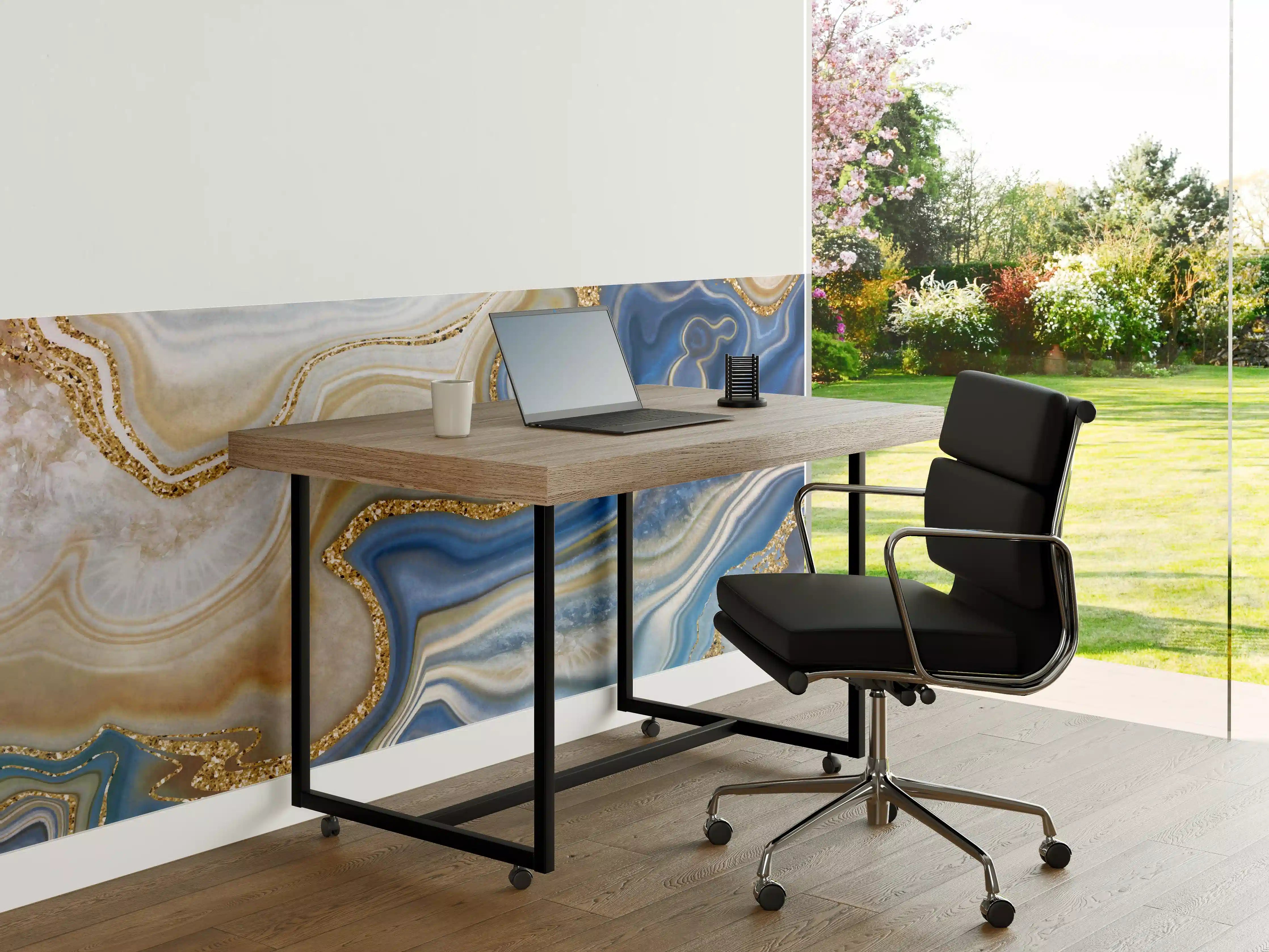 Büro Wandgestaltung - Blautöne mit goldener Marmorstruktur