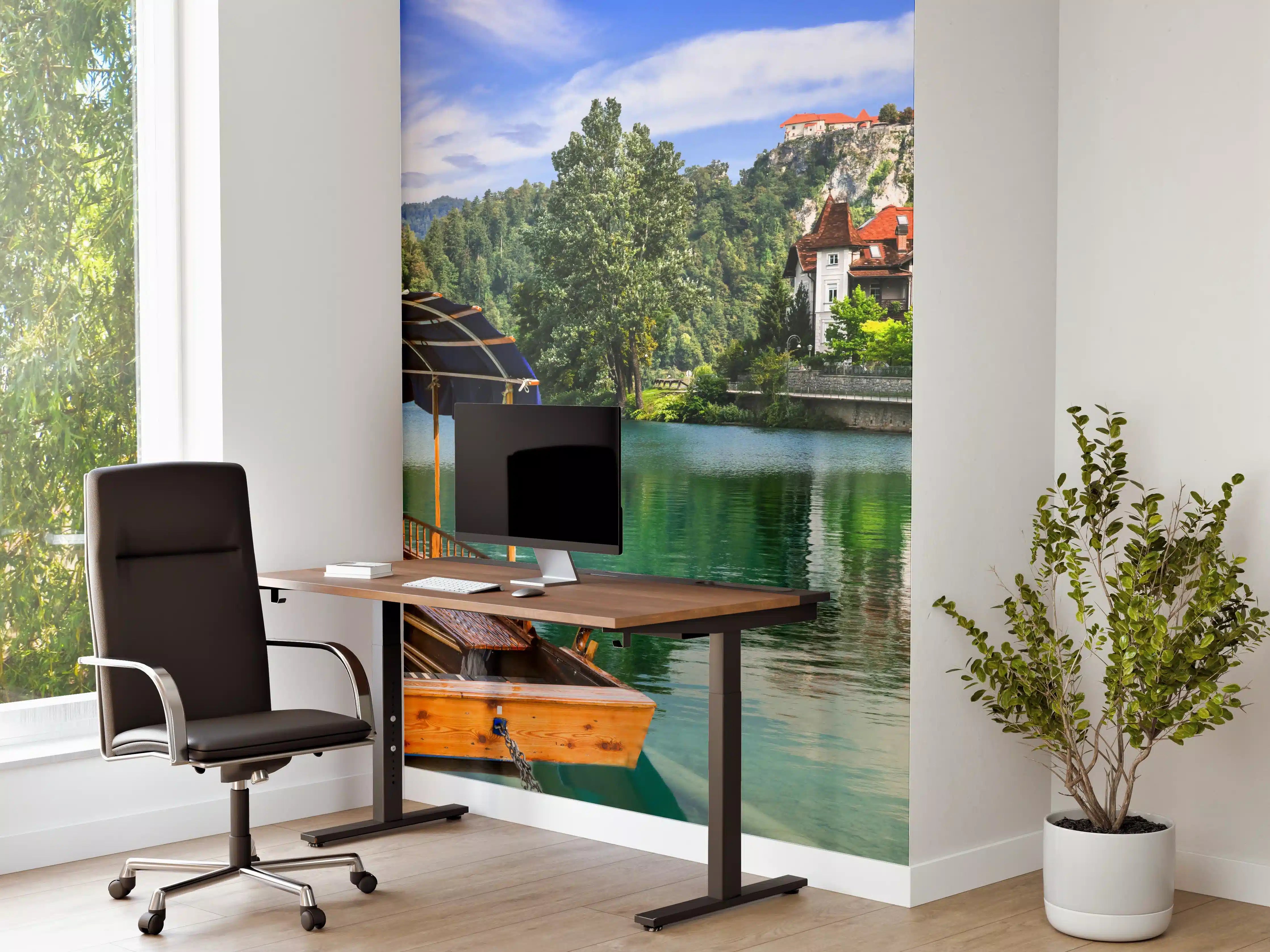 Büro Wandgestaltung - Bled See mit Holzboot