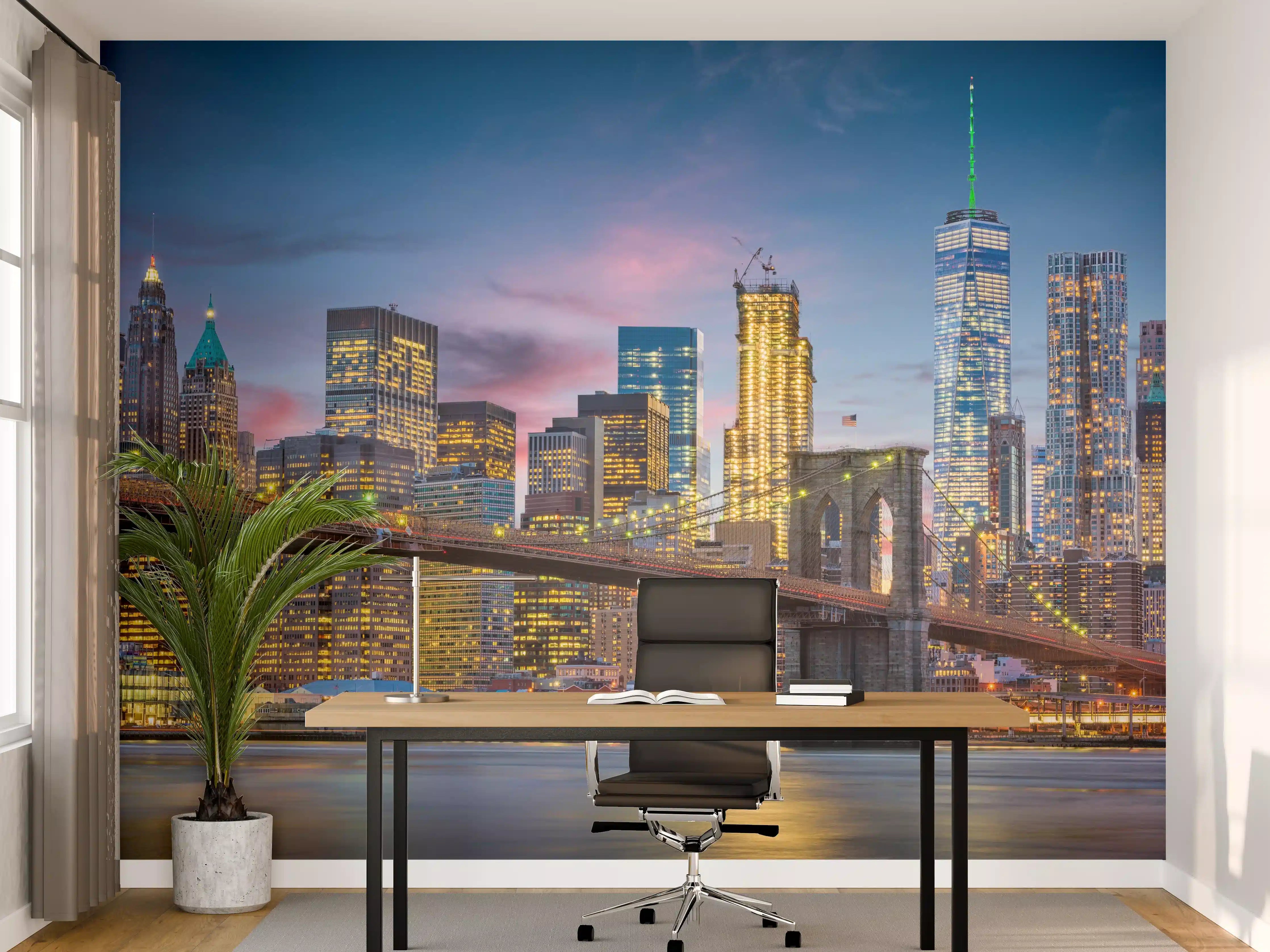 Büro Wandgestaltung - Blick auf die New Yorker Skyline bei Abenddämmerung
