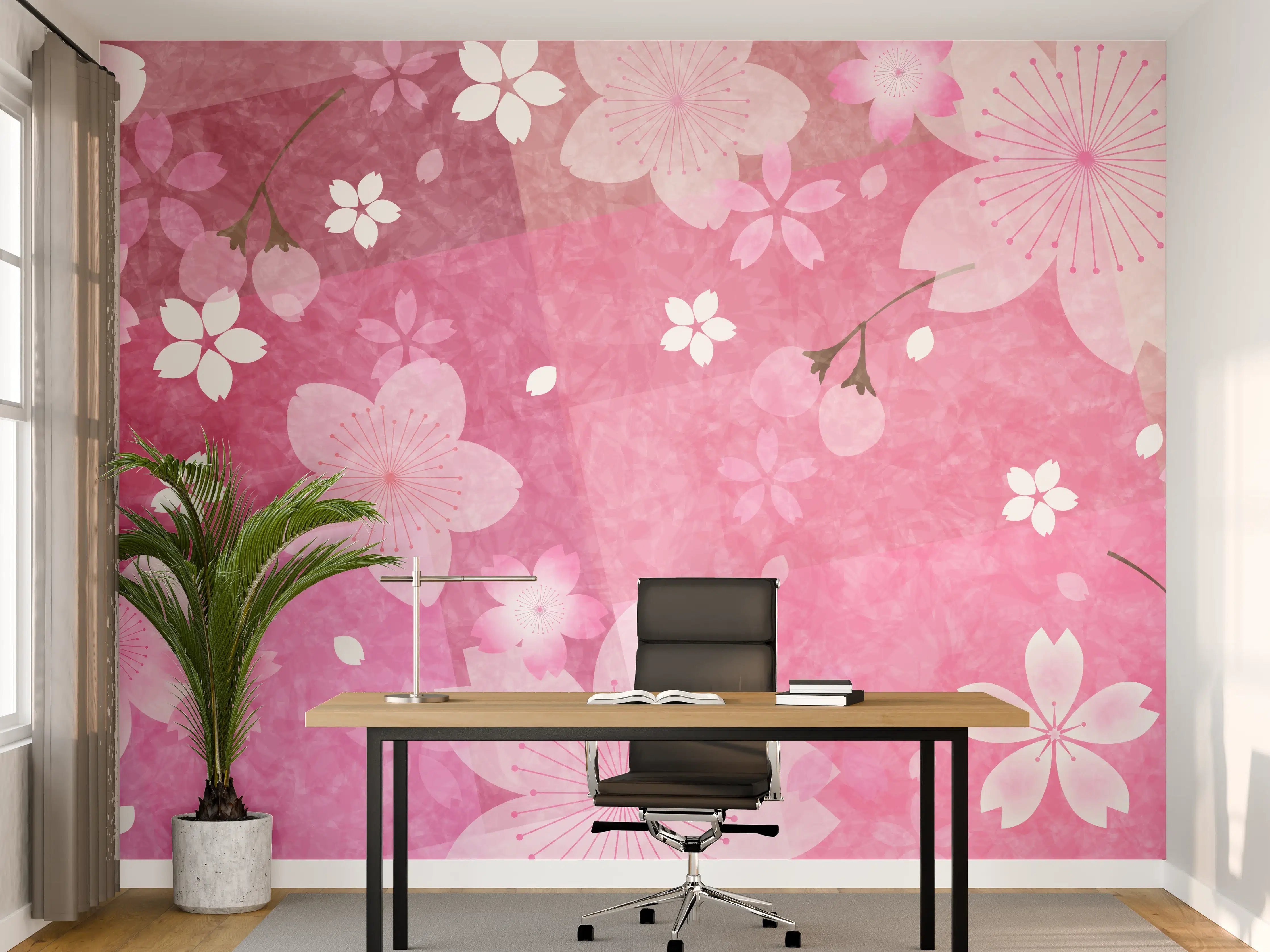 Büro Wandgestaltung - Blühendes Sakura-Muster Rosa